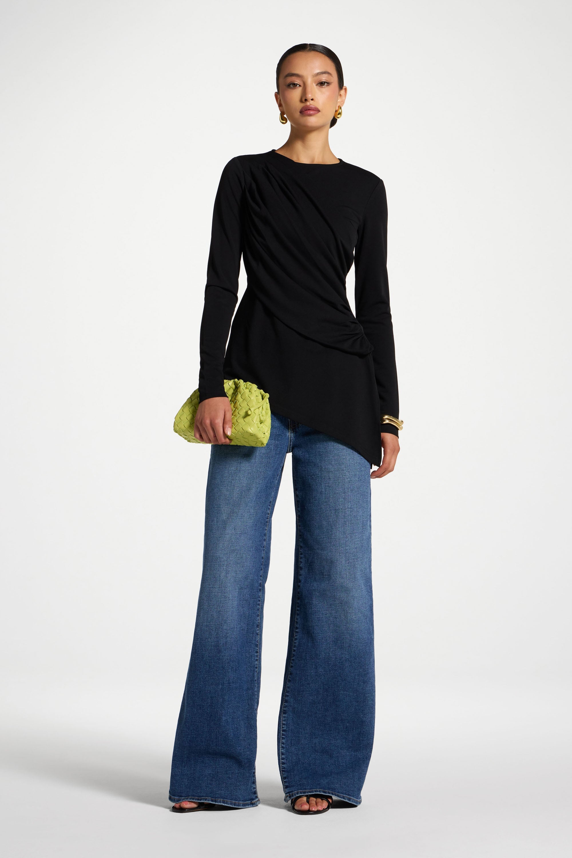 Asymmetric Rouched Shoulder Top - Black Abayas Veiled 