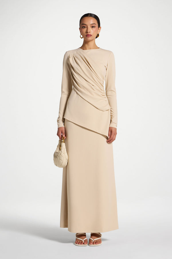 Asymmetric Rouched Shoulder Top - Cloud Abayas Veiled 