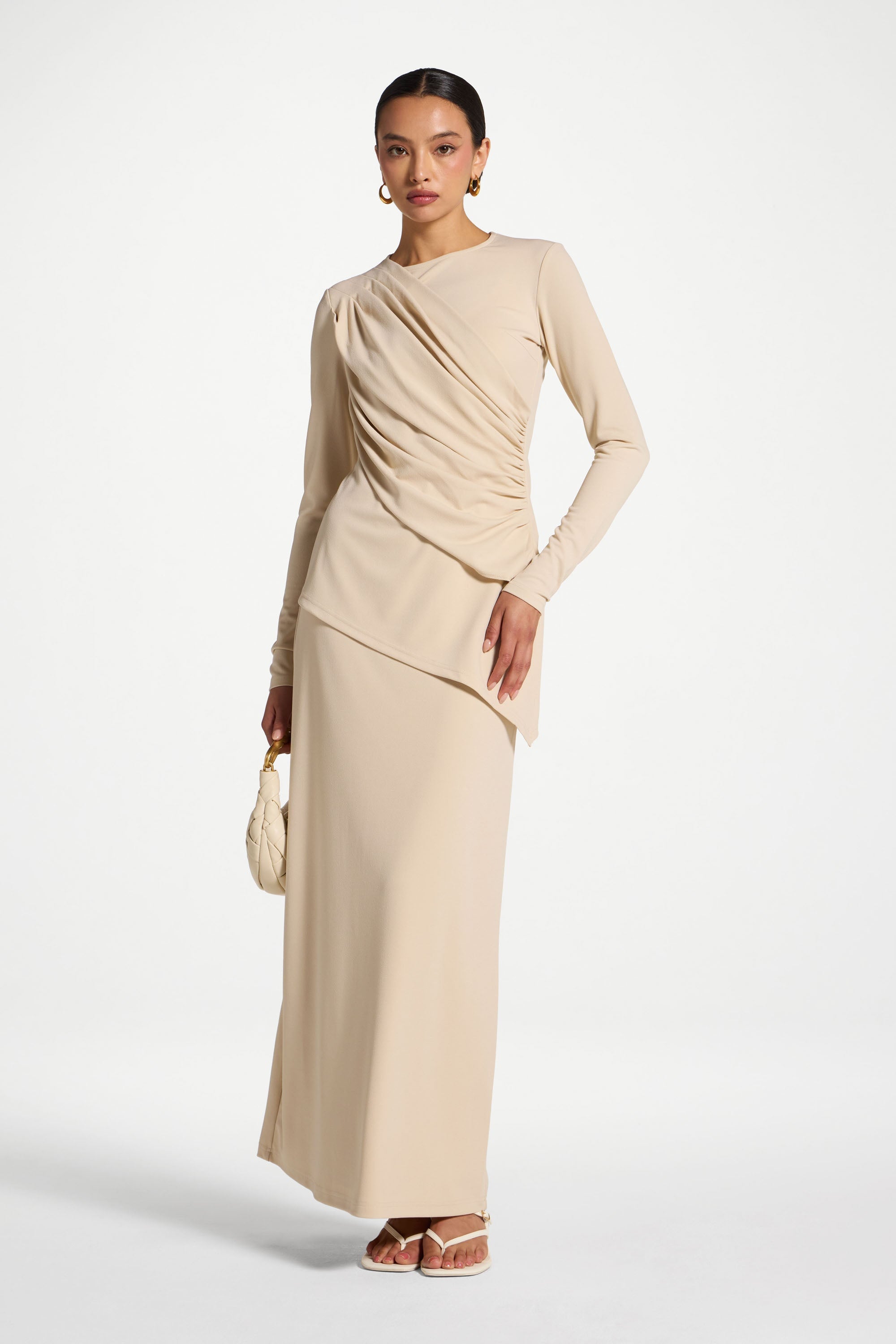 Asymmetric Rouched Shoulder Top - Cloud Abayas Veiled 