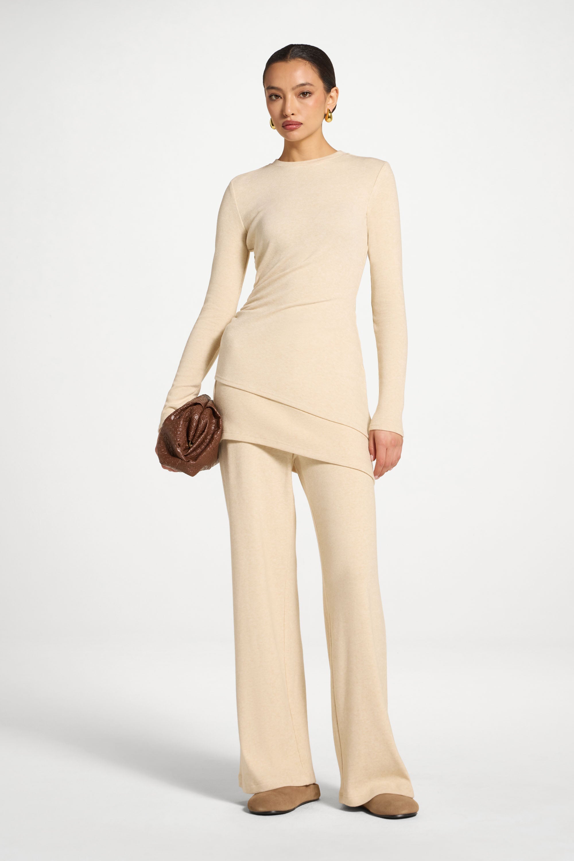 Asymmetric Rouched Top - Beige Abayas Veiled 