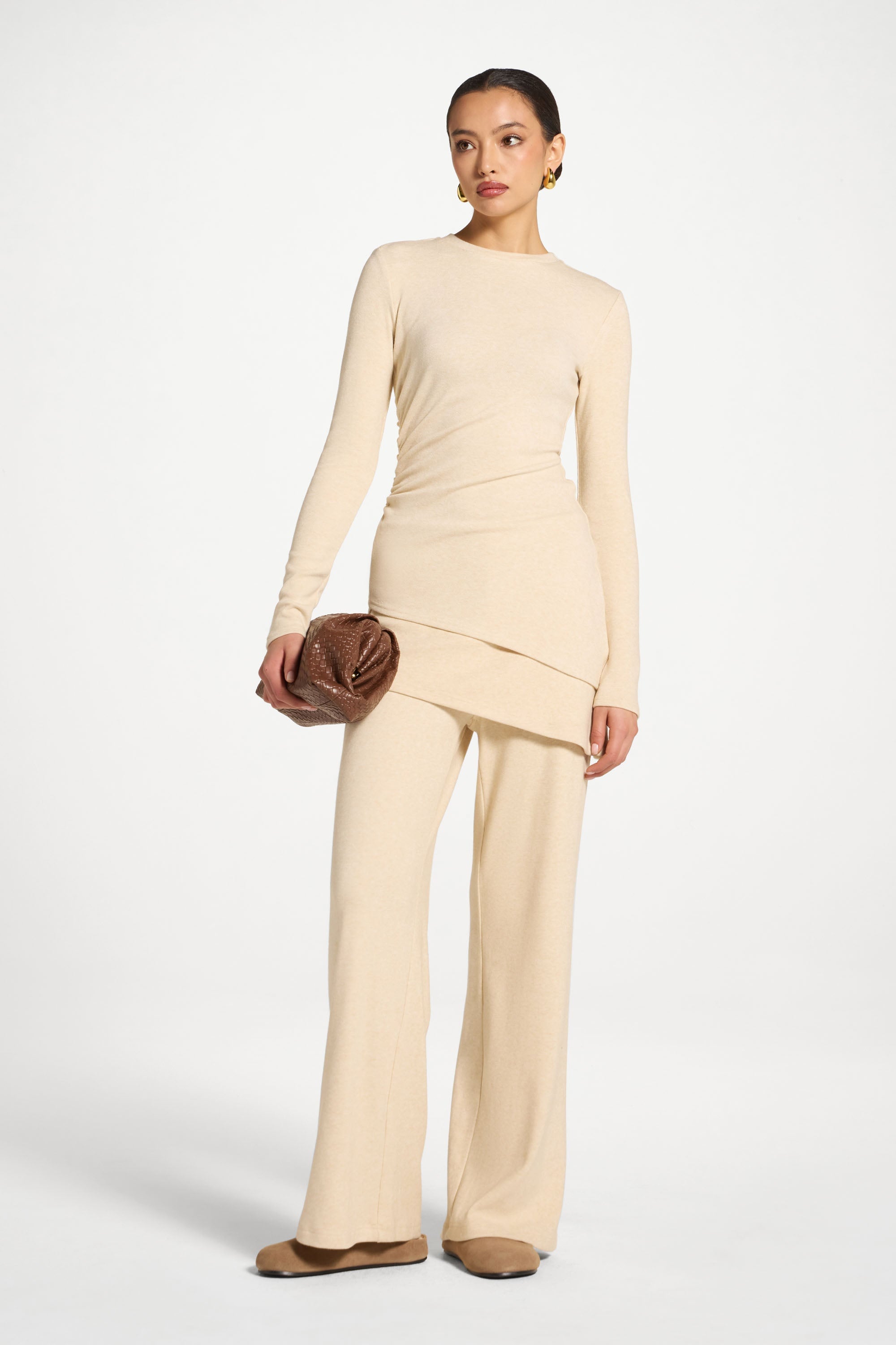 Asymmetric Rouched Top - Beige Abayas Veiled 