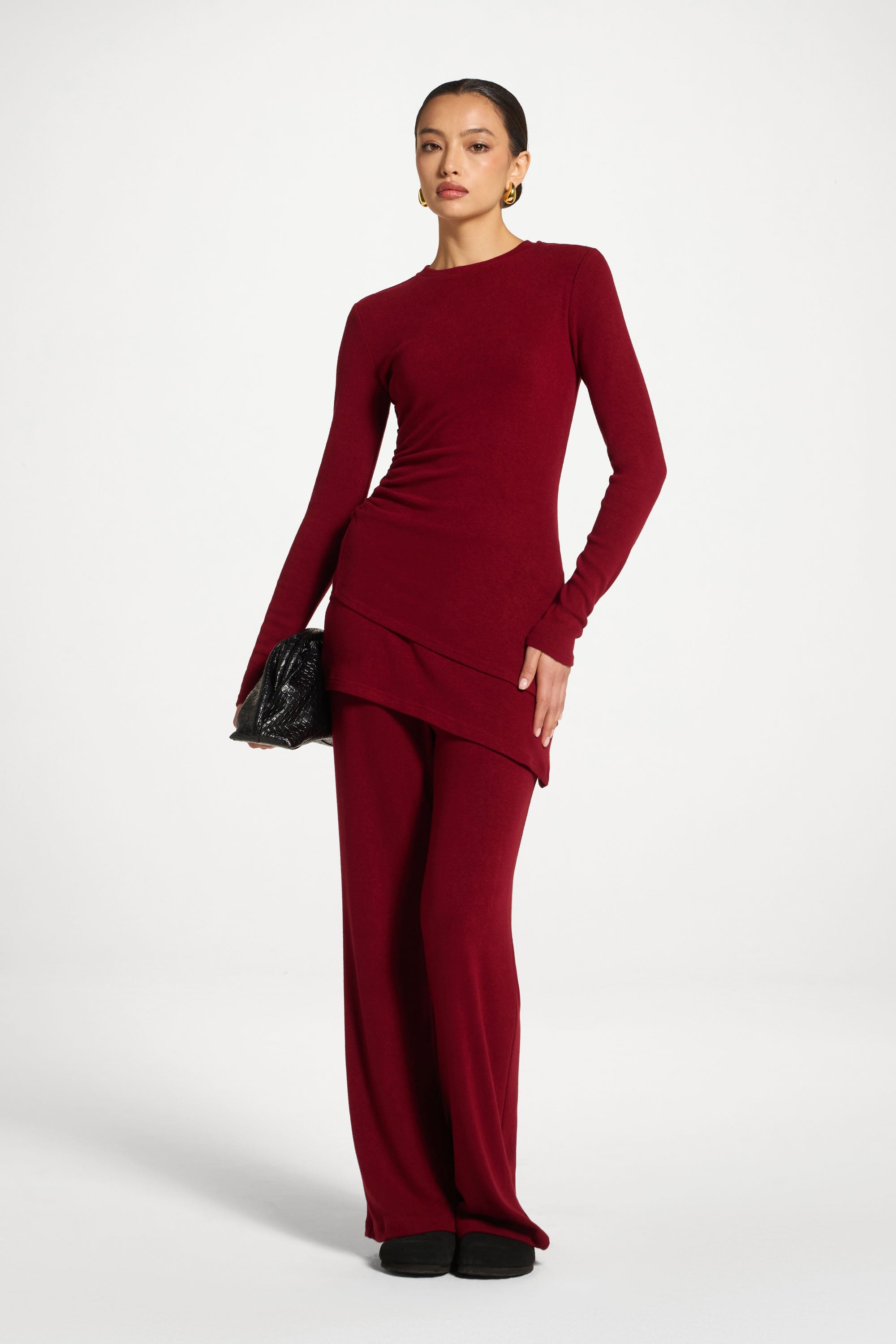 Asymmetric Rouched Top - Cherry Lacquer Abayas Veiled 