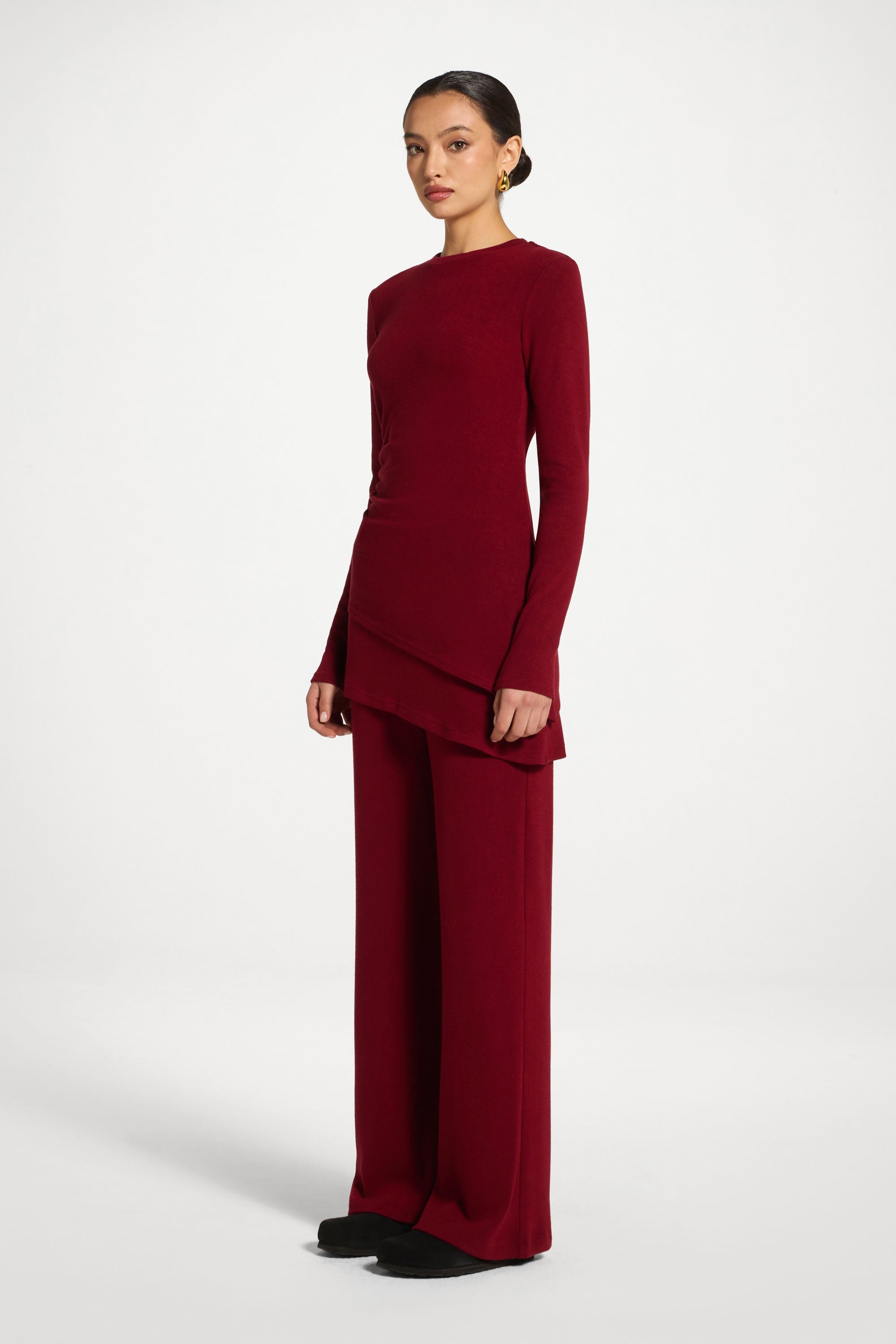 Asymmetric Rouched Top - Cherry Lacquer Abayas Veiled 