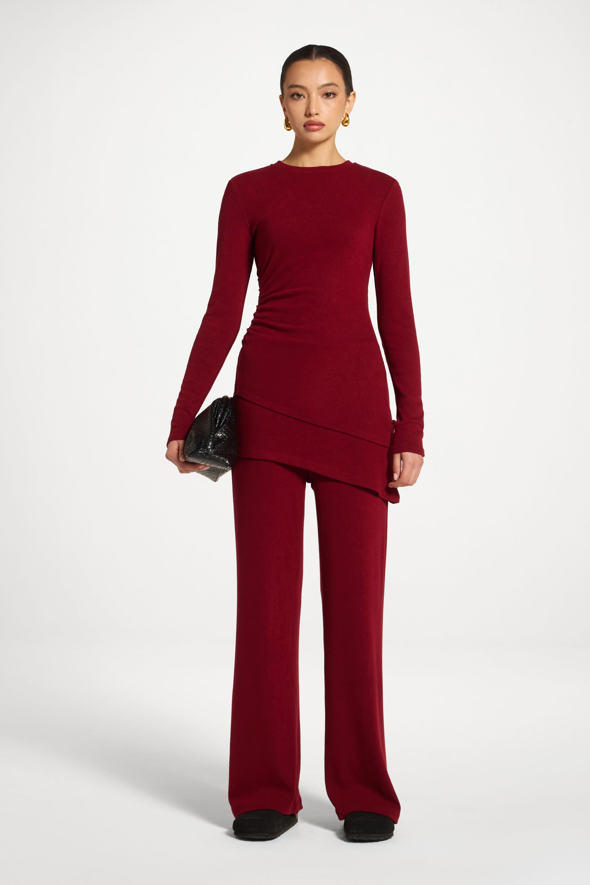 Asymmetric Rouched Top - Cherry Lacquer Abayas Veiled 