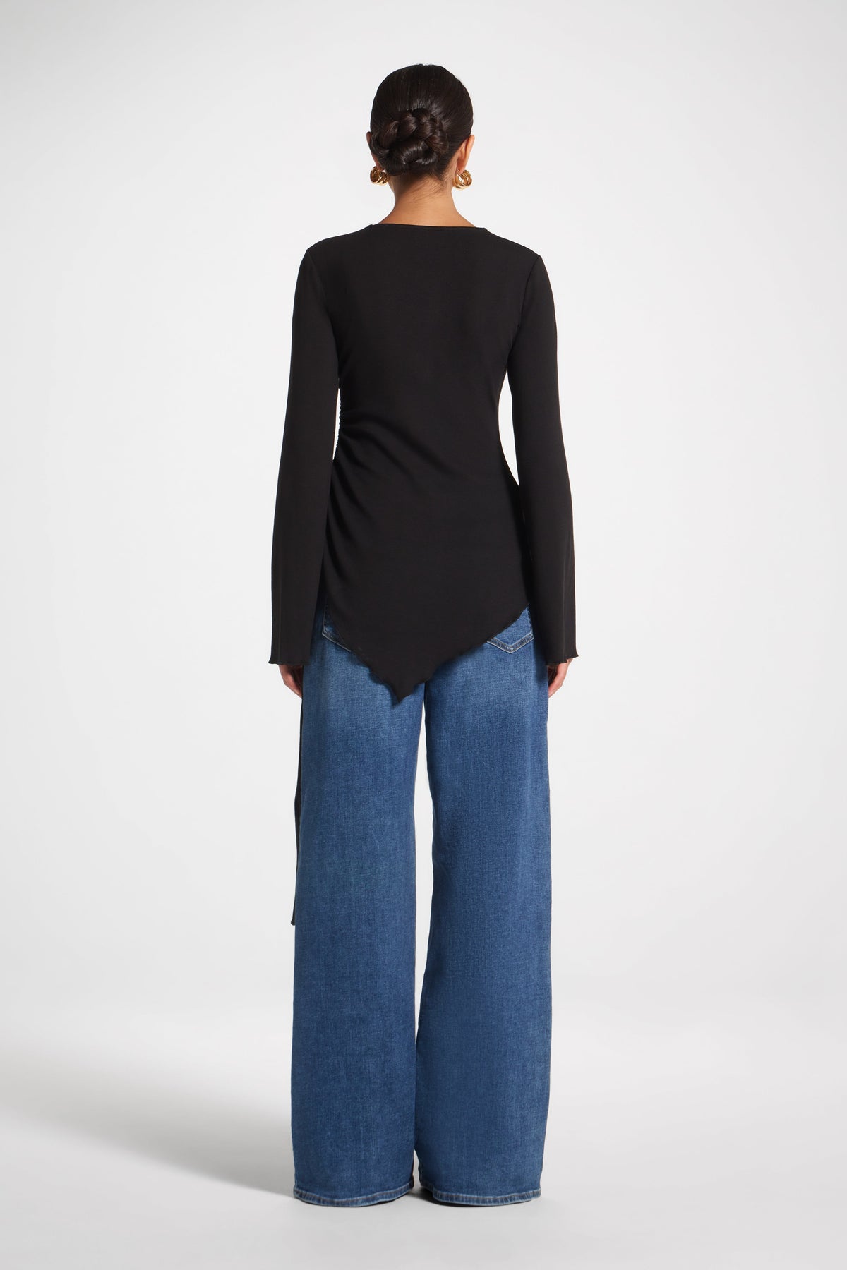 Asymmetric Ruched Top - Black Top Veiled 