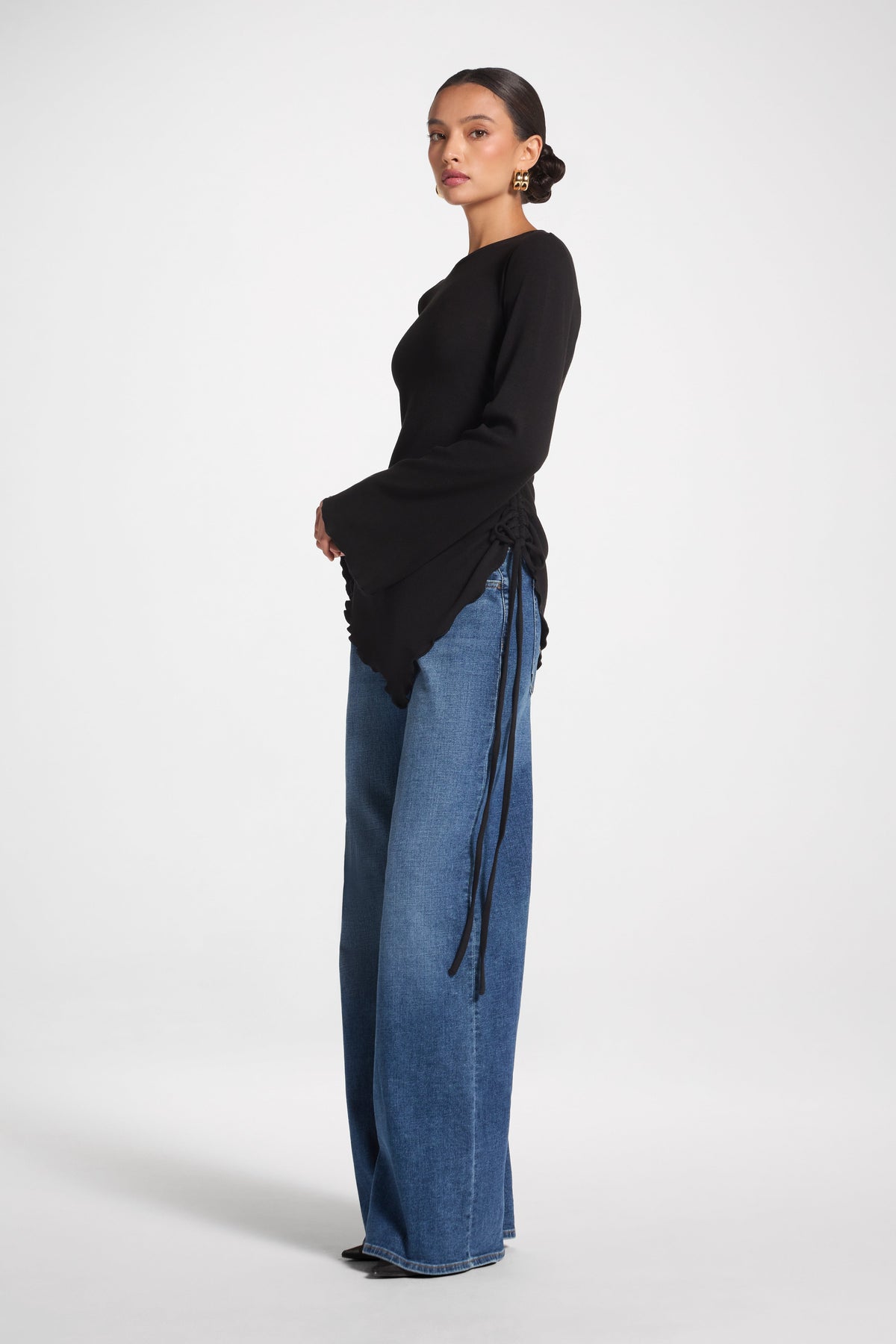Asymmetric Ruched Top - Black Top Veiled 