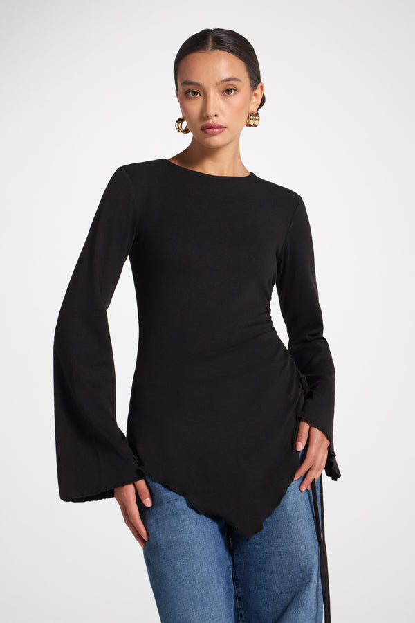Asymmetric Ruched Top - Black Top Veiled 