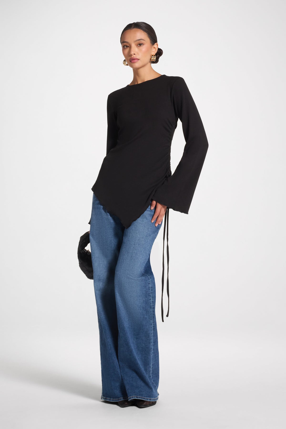 Asymmetric Ruched Top - Black Top Veiled 