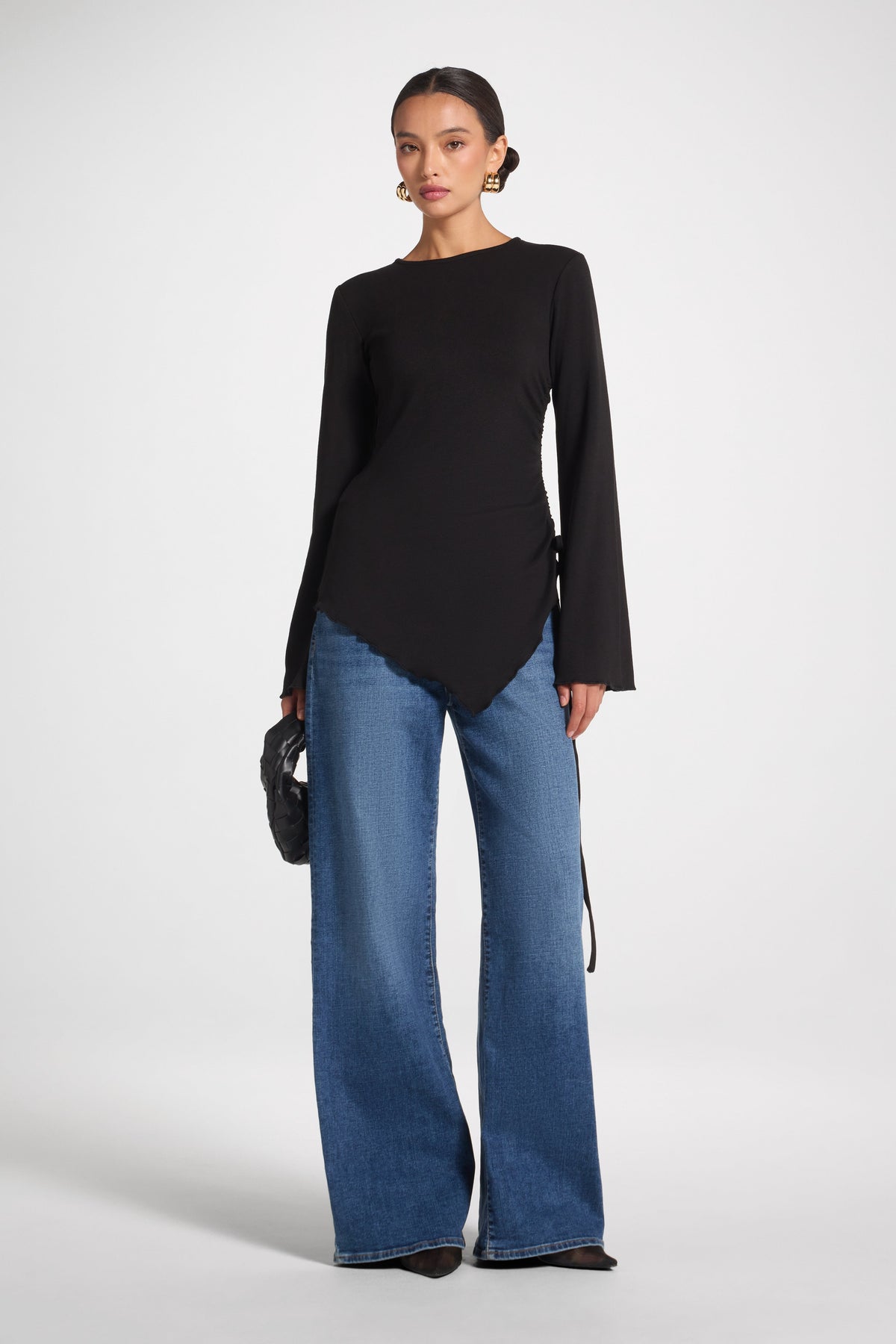 Asymmetric Ruched Top - Black Top Veiled 