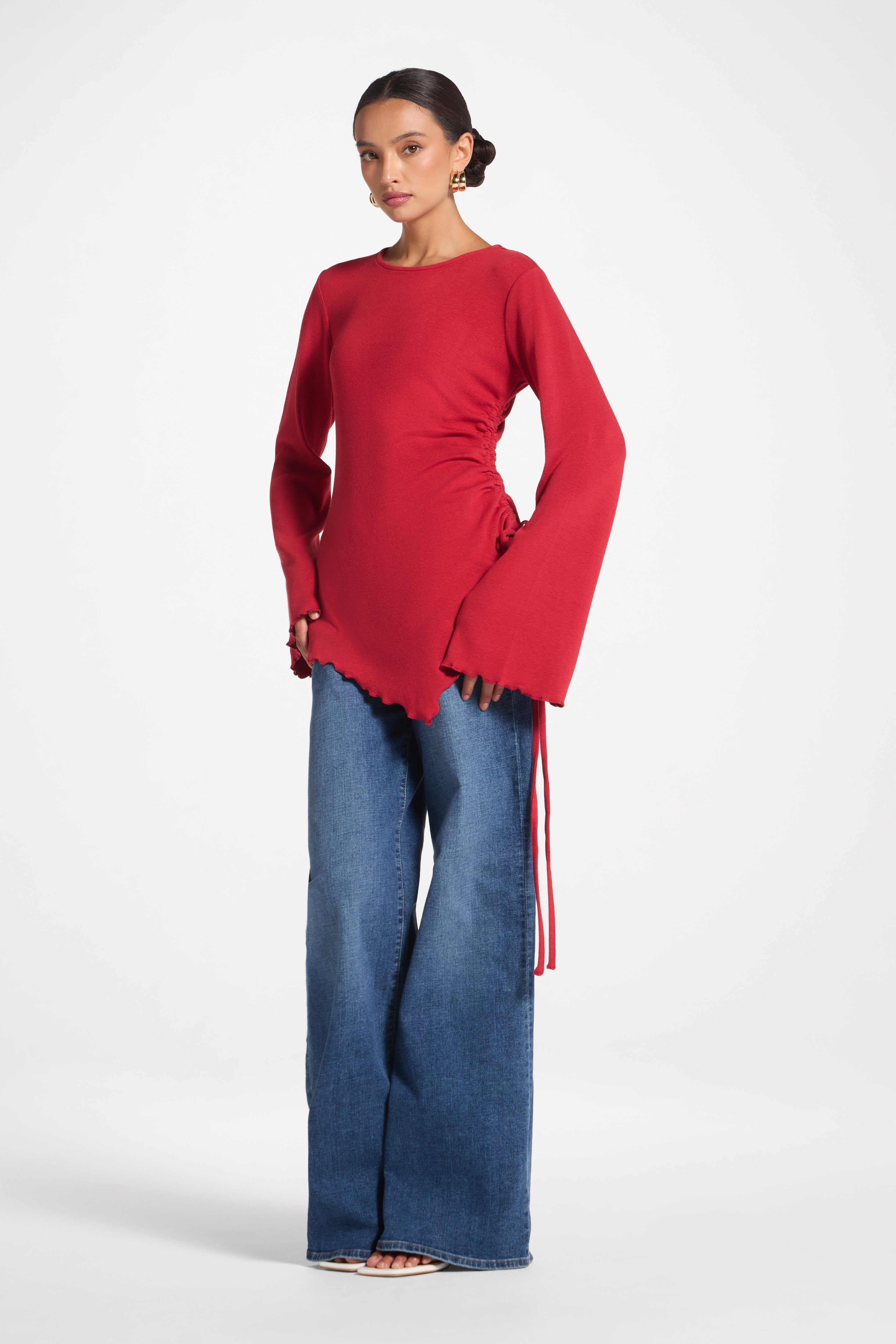 Asymmetric Ruched Top - Cherry Top Veiled 