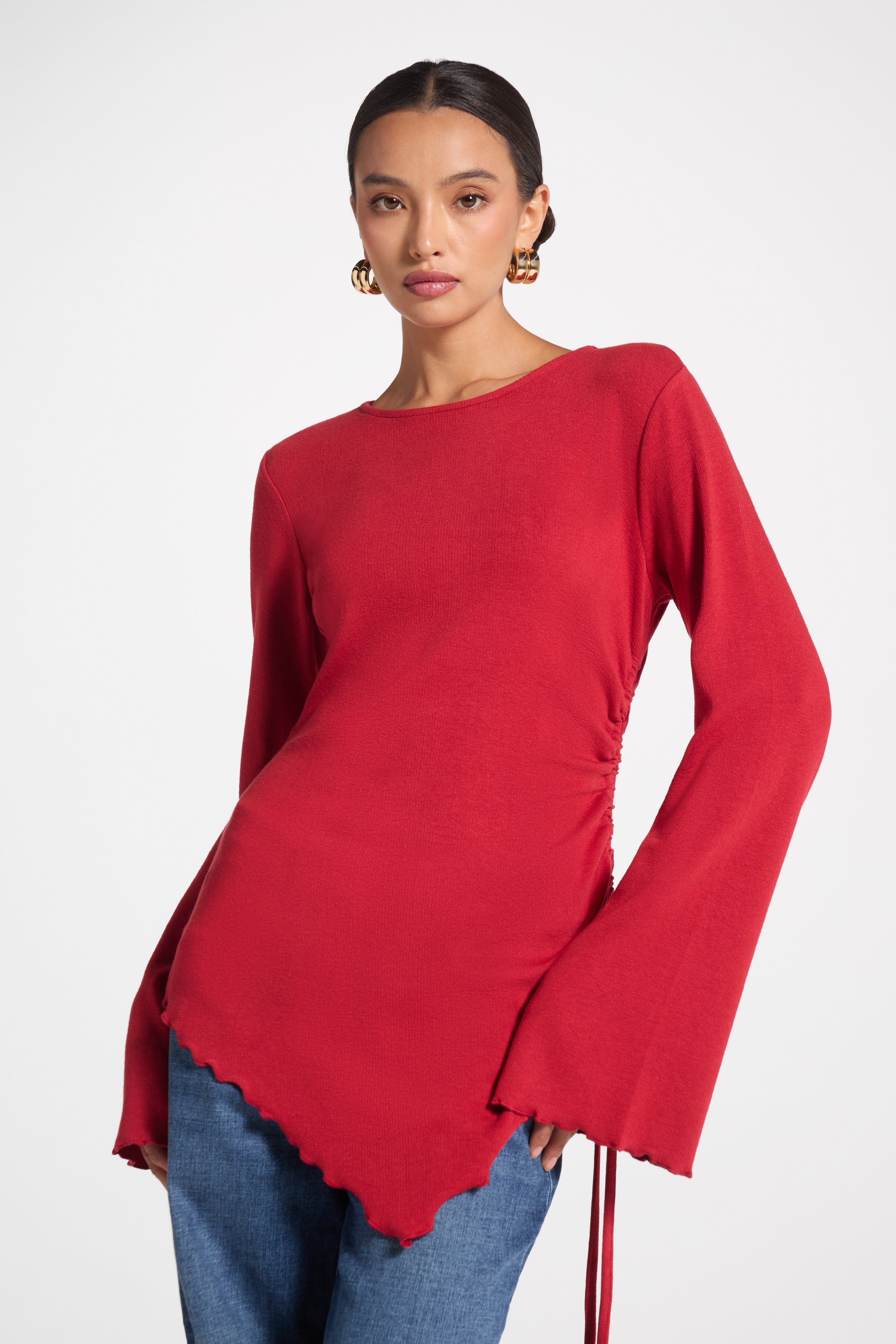 Asymmetric Ruched Top - Cherry Top Veiled 