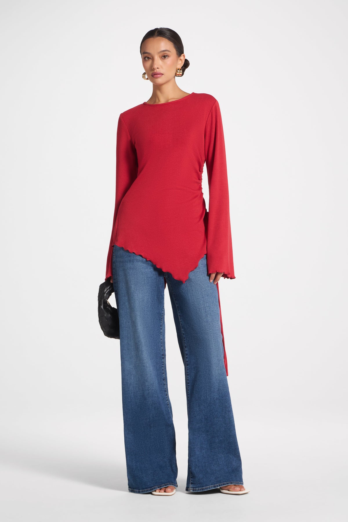 Asymmetric Ruched Top - Cherry Top Veiled 