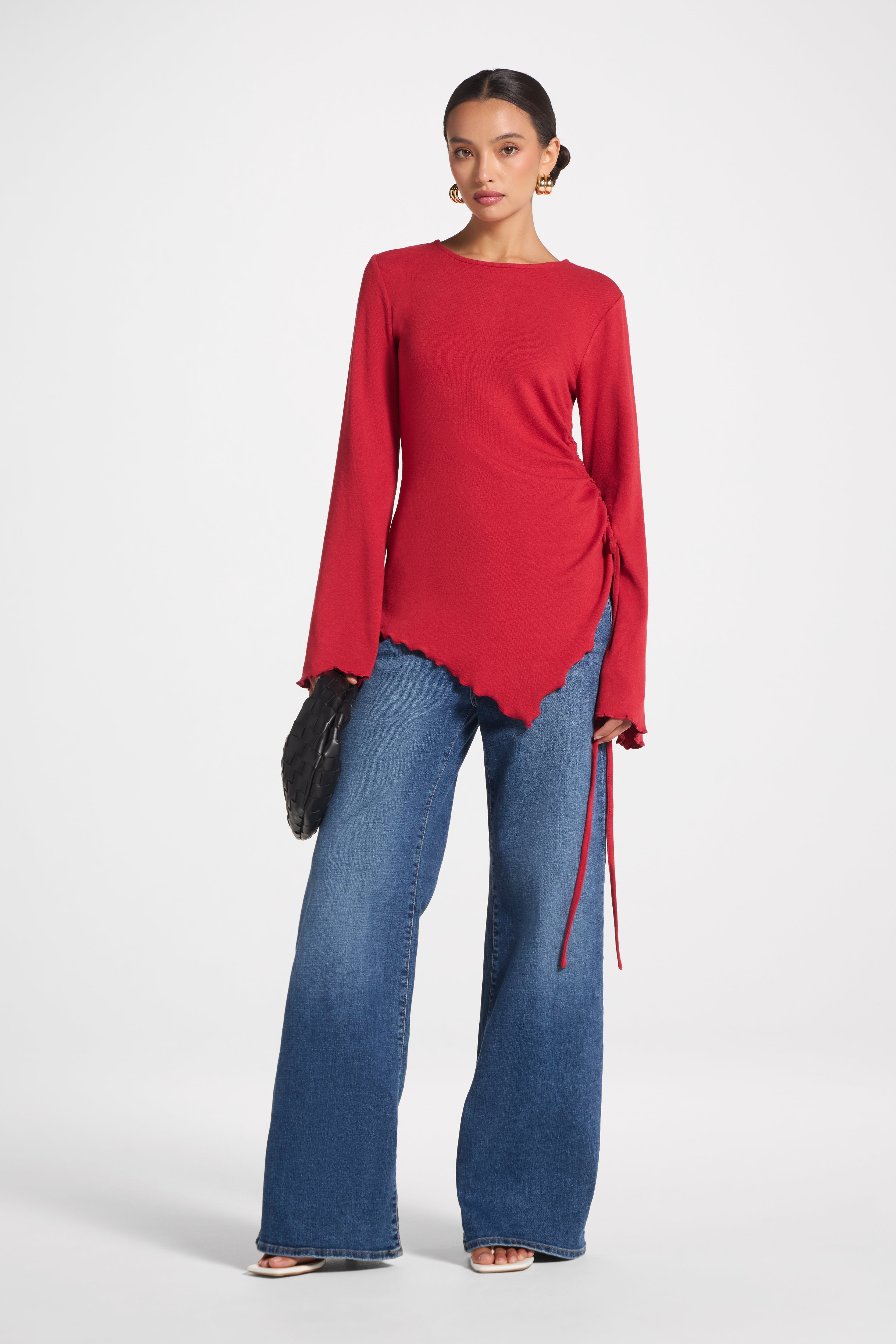 Asymmetric Ruched Top - Cherry Top Veiled 