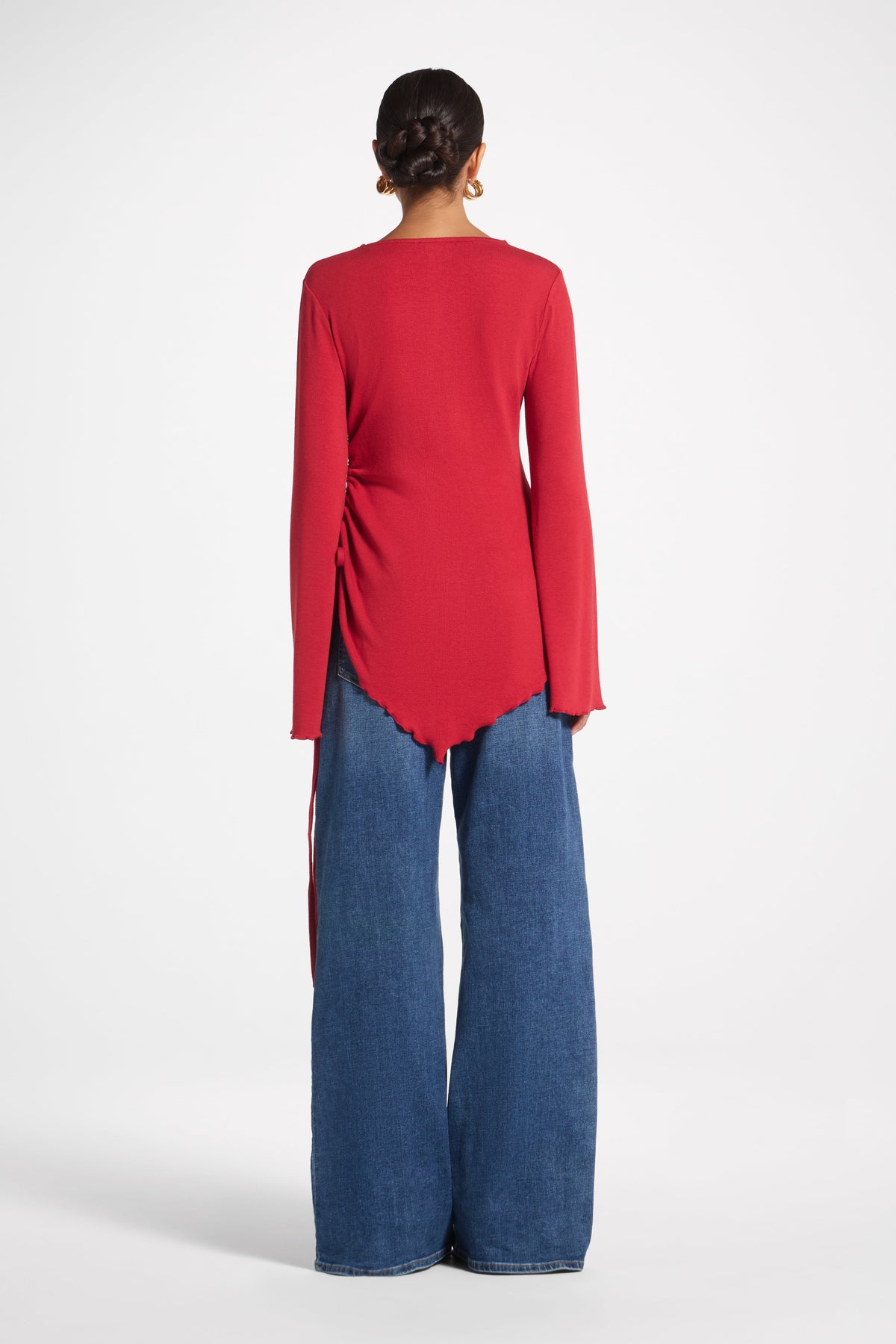 Asymmetric Ruched Top - Cherry Top Veiled 