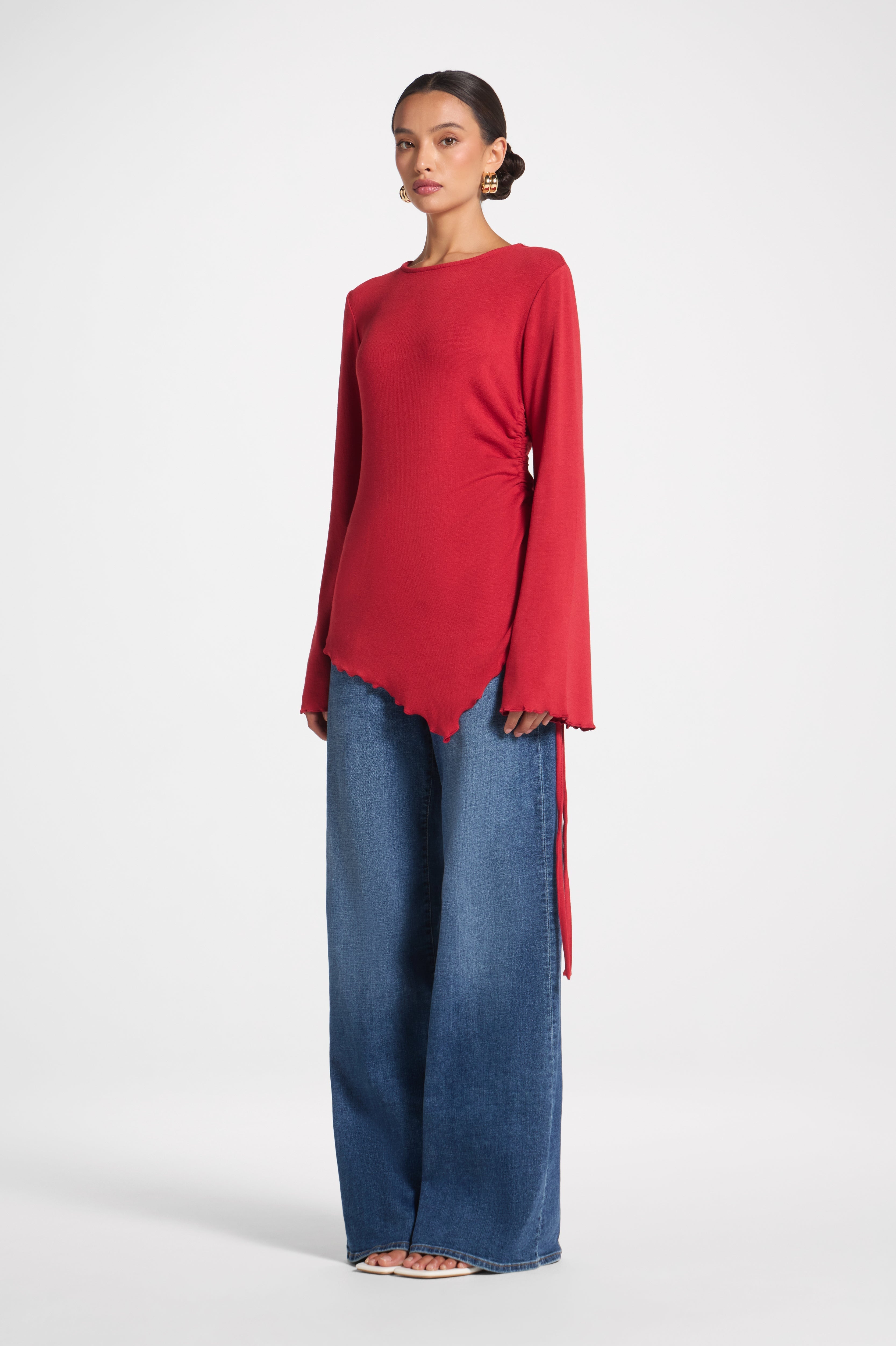 Asymmetric Ruched Top - Cherry Top Veiled 