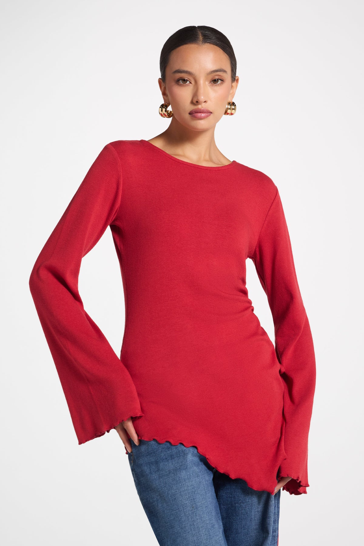 Asymmetric Ruched Top - Cherry Top Veiled 