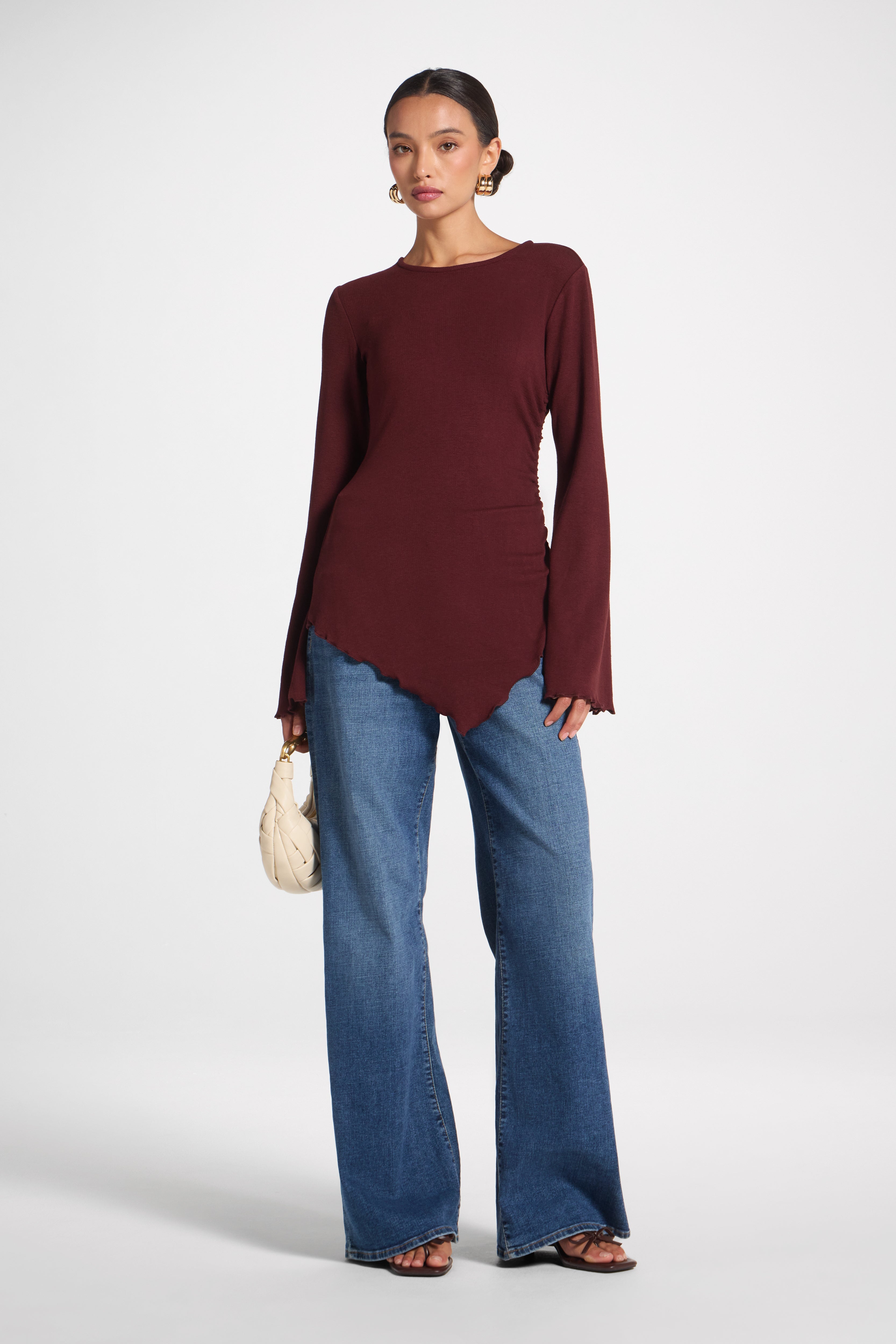 Asymmetric Ruched Top - Chocolate Truffle Top Veiled 