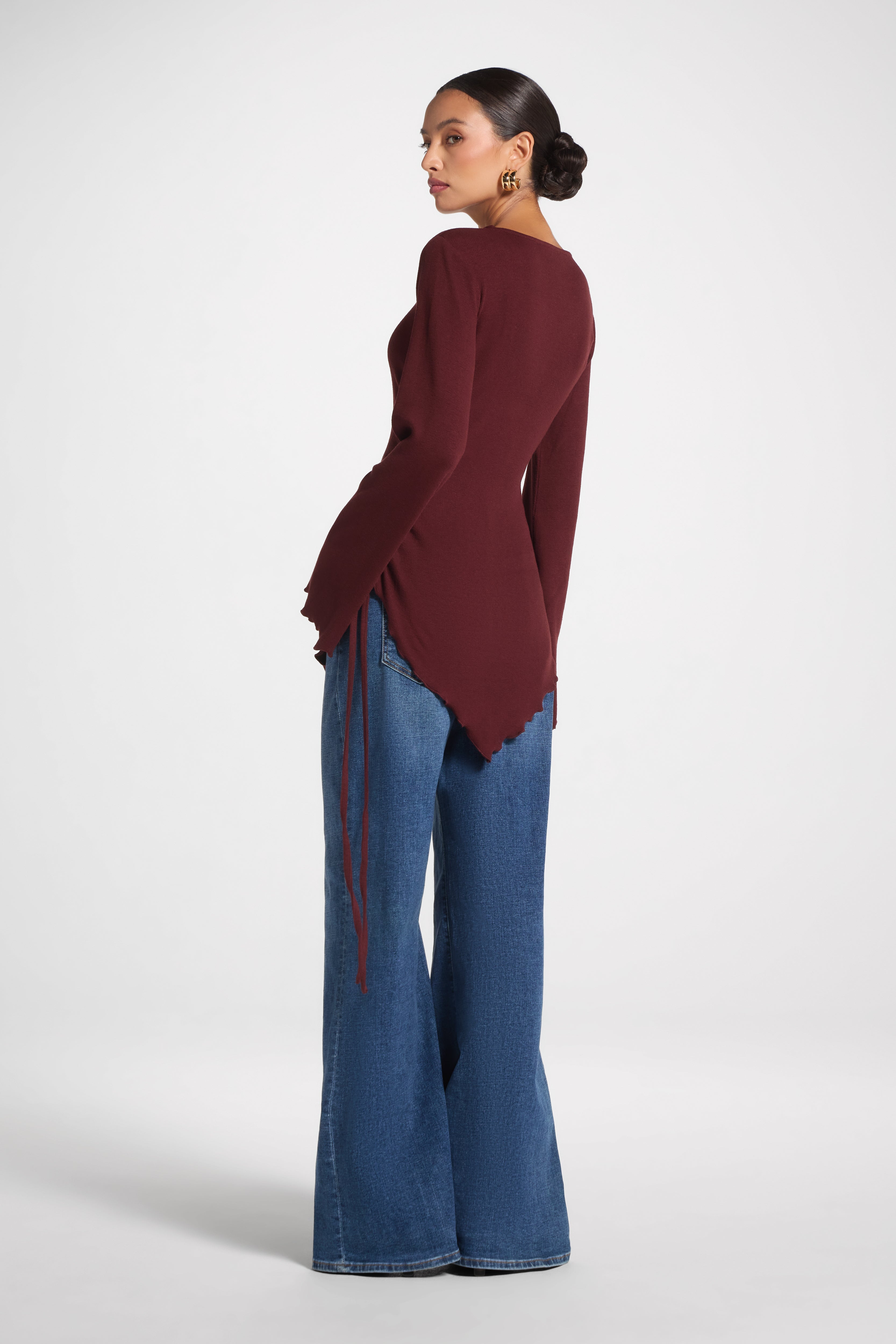 Asymmetric Ruched Top - Chocolate Truffle Top Veiled 