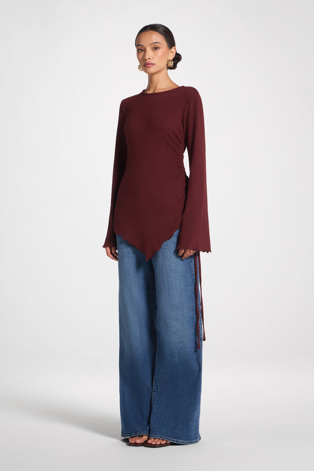 Asymmetric Ruched Top - Chocolate Truffle Top Veiled 