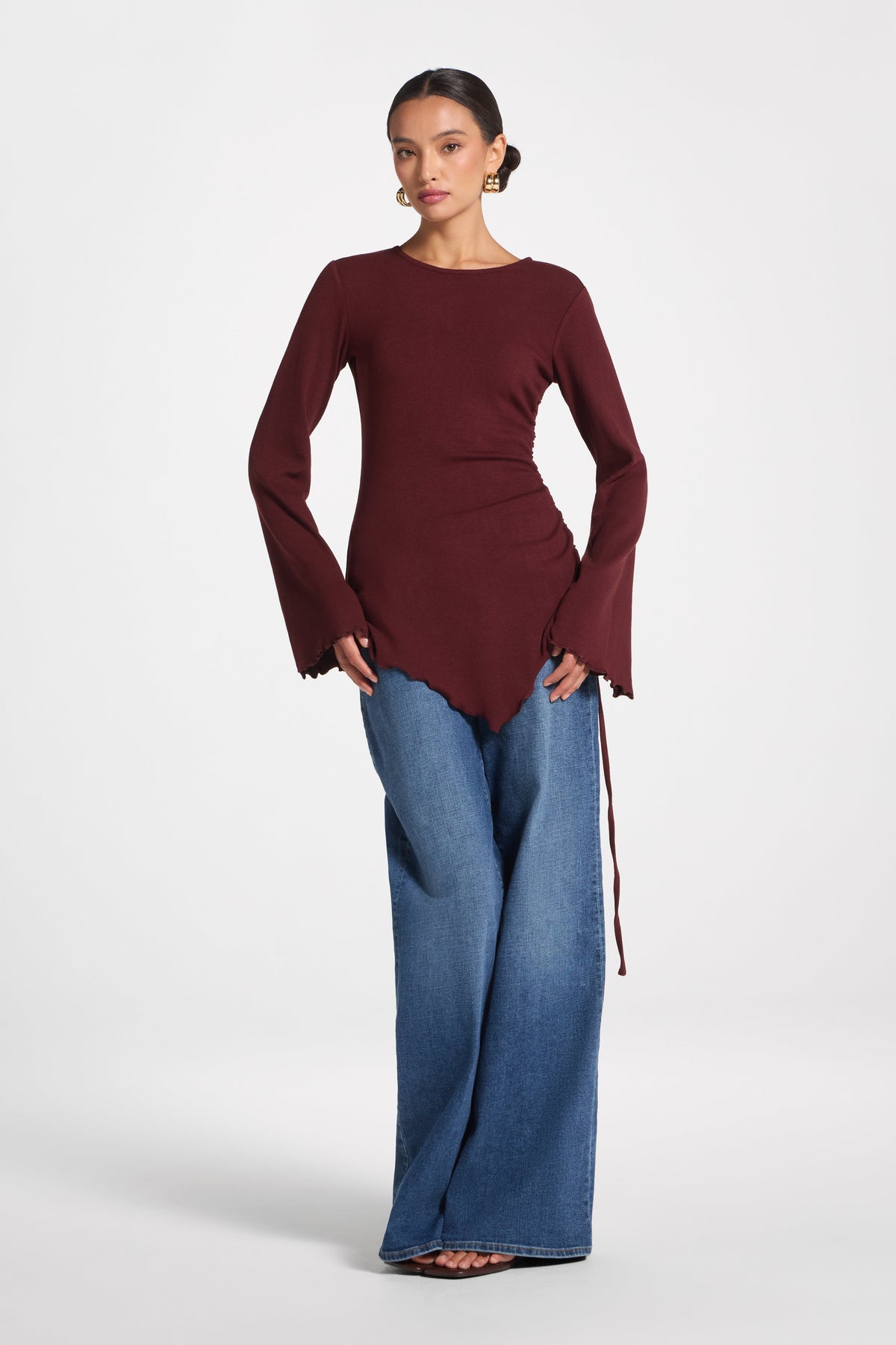 Asymmetric Ruched Top - Chocolate Truffle Top Veiled 