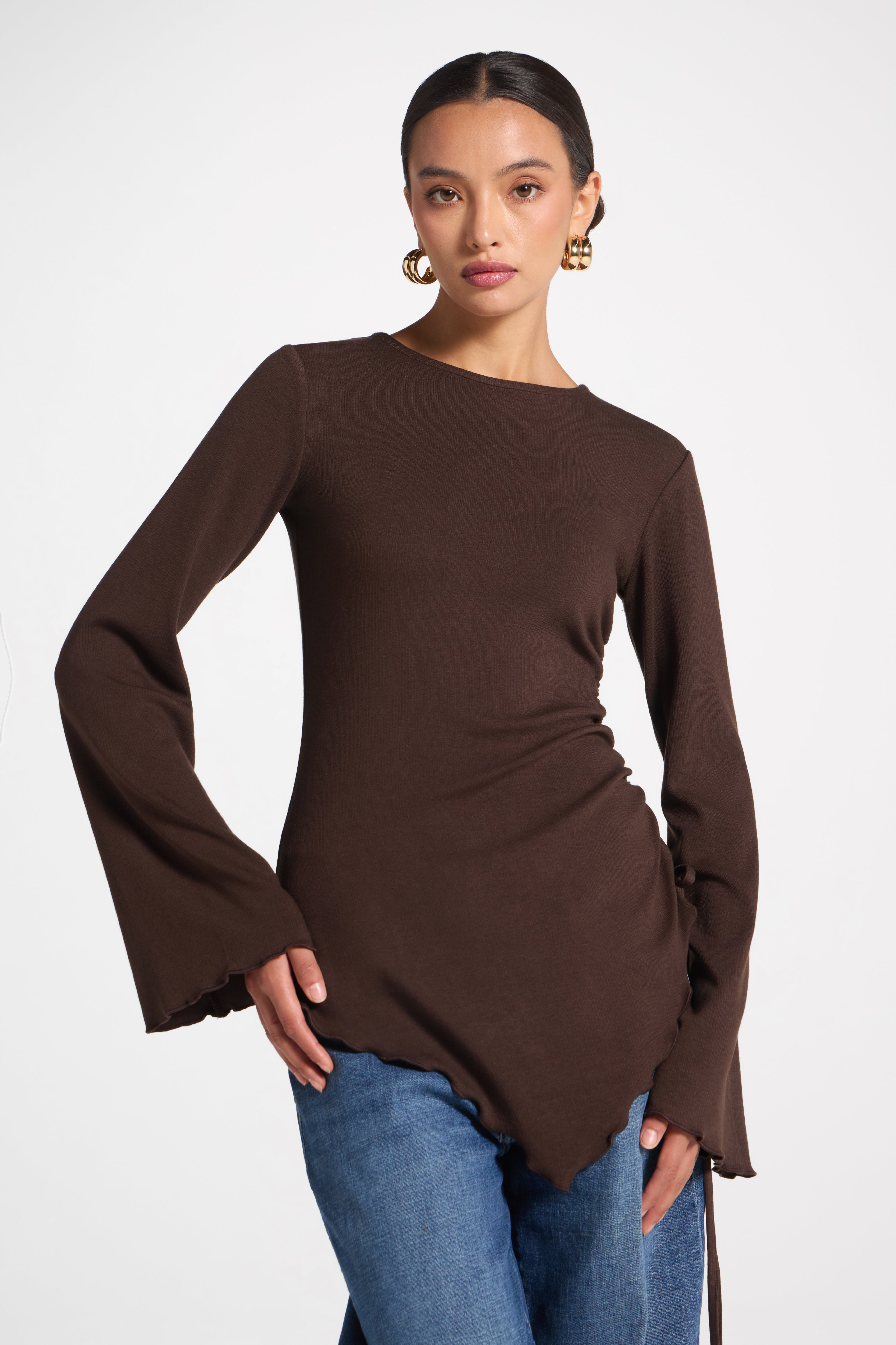 Asymmetric Ruched Top - Espresso Top Veiled 