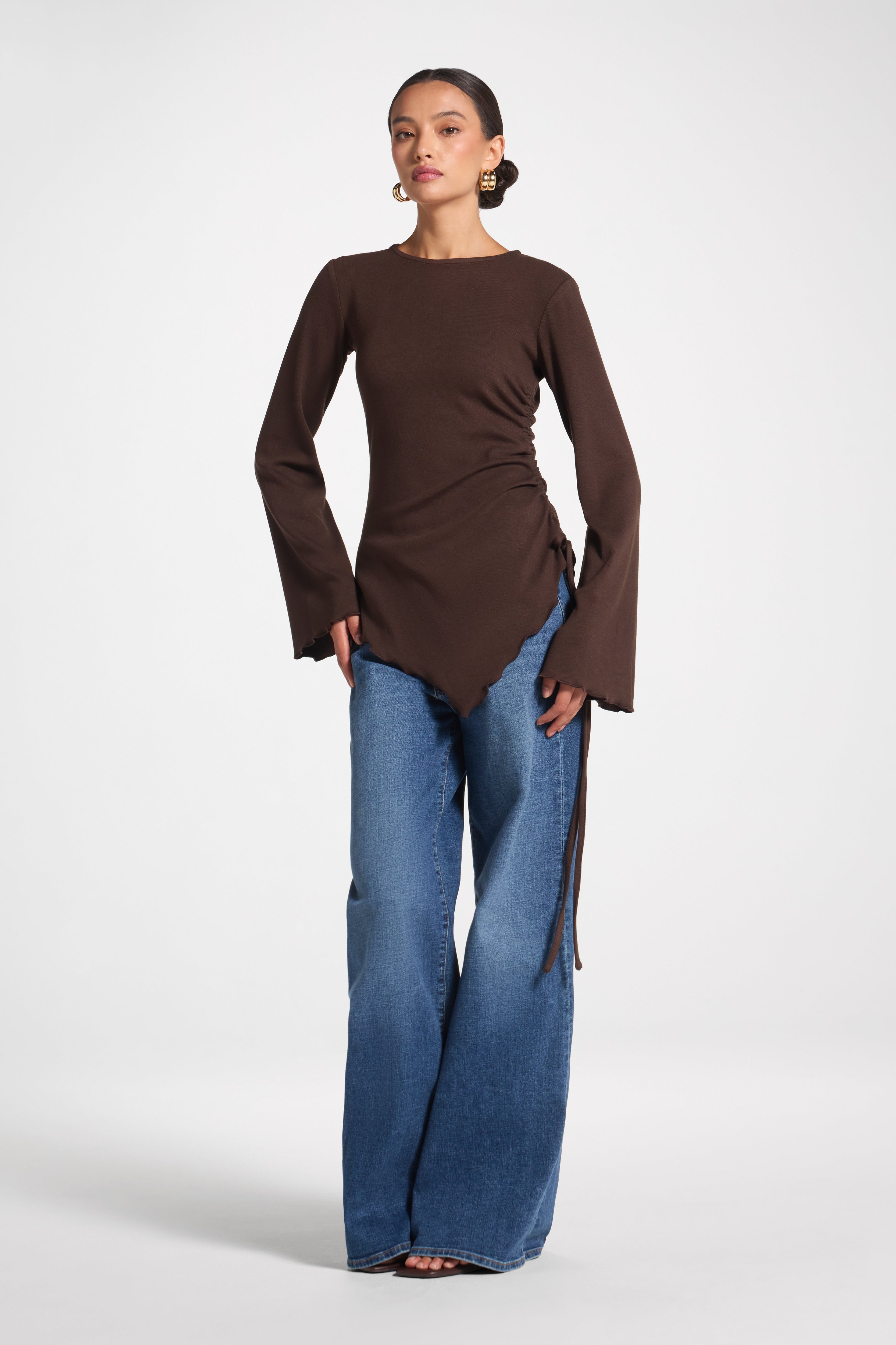 Asymmetric Ruched Top - Espresso Top Veiled 