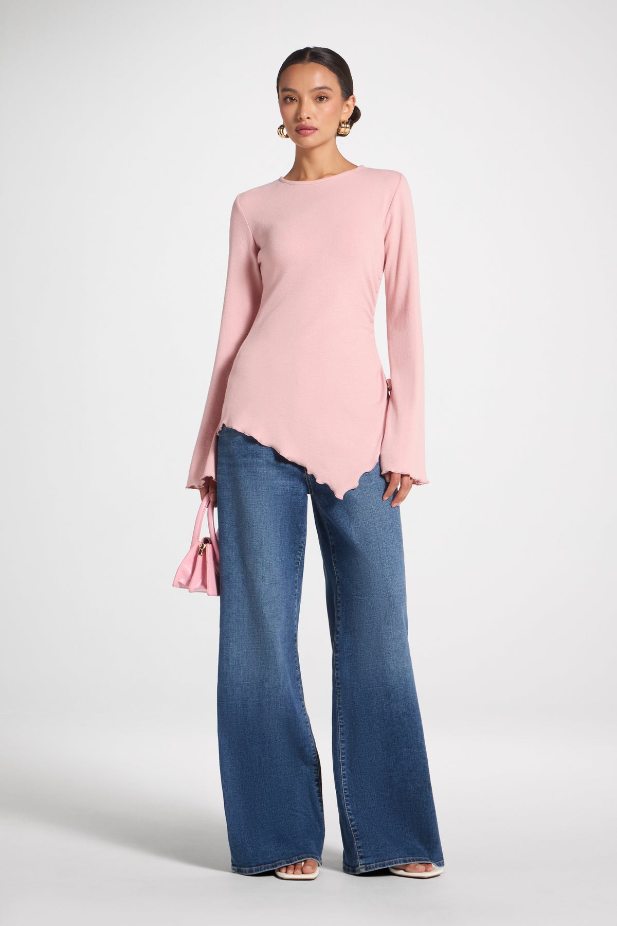 Asymmetric Ruched Top - Pink Frost Top Veiled 