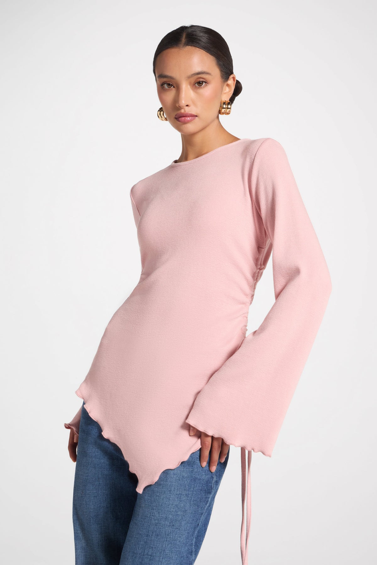 Asymmetric Ruched Top - Pink Frost Top Veiled 