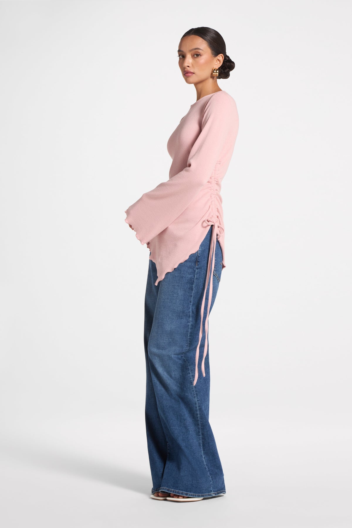 Asymmetric Ruched Top - Pink Frost Top Veiled 