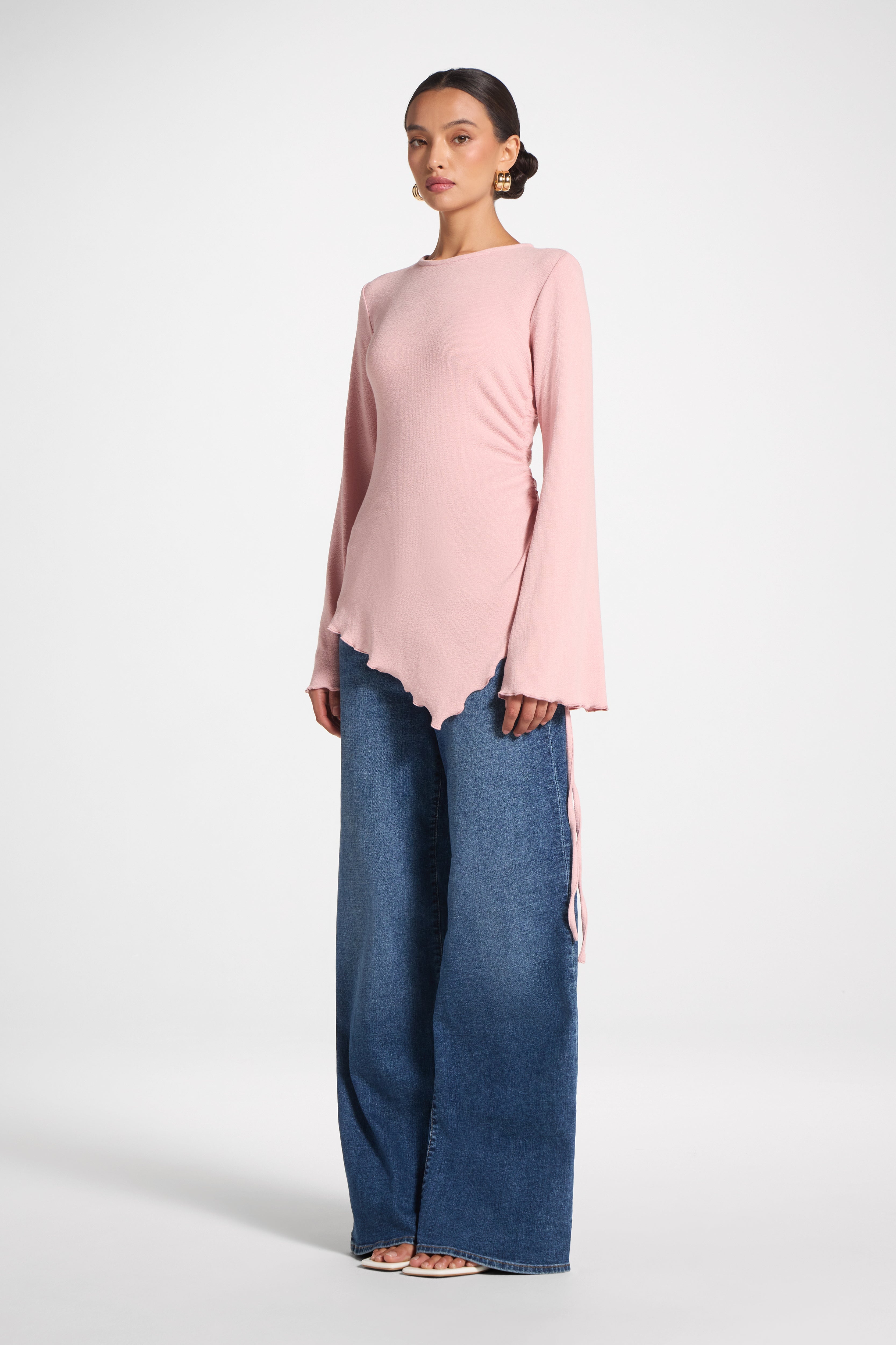 Asymmetric Ruched Top - Pink Frost Top Veiled 