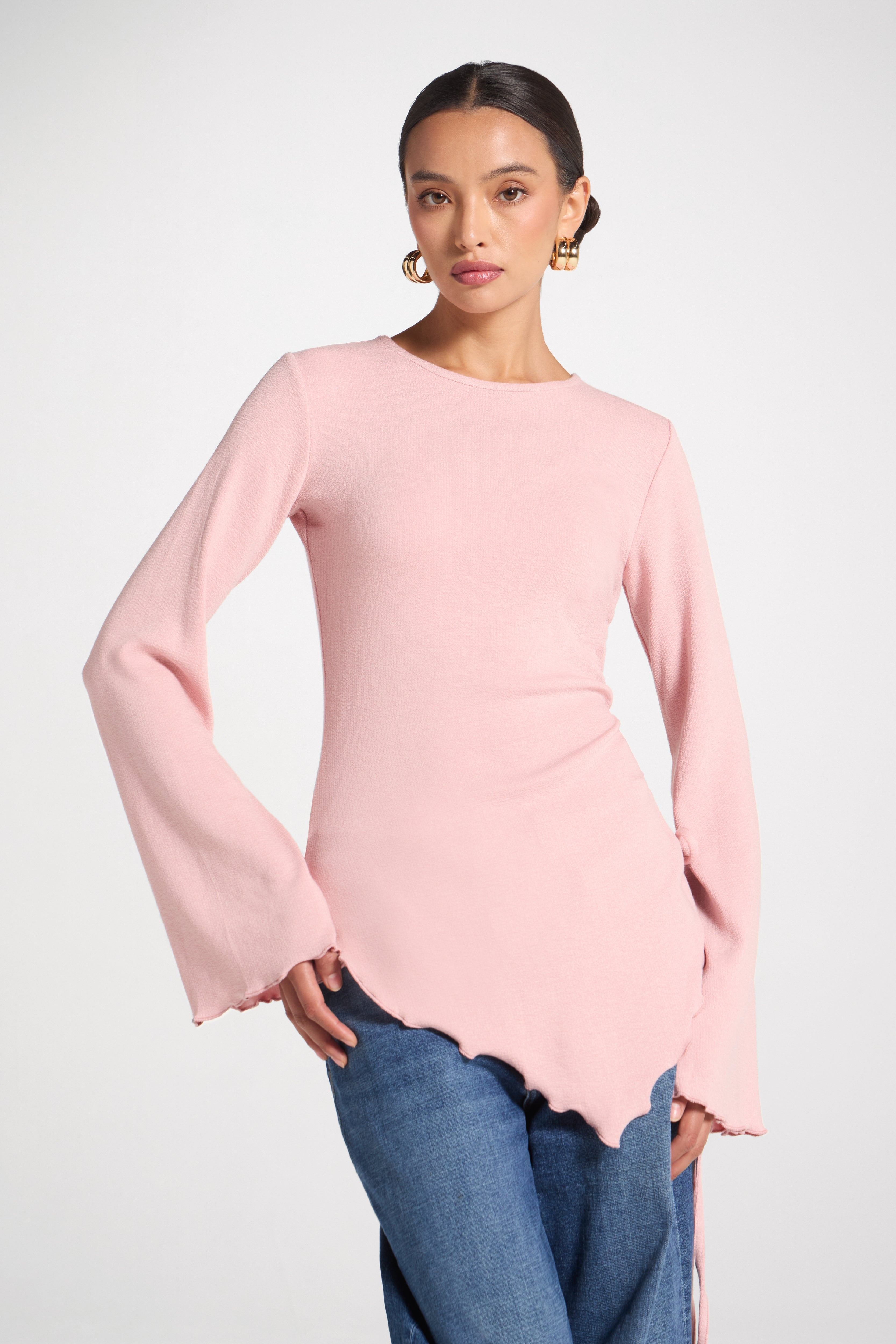 Asymmetric Ruched Top - Pink Frost Top Veiled 