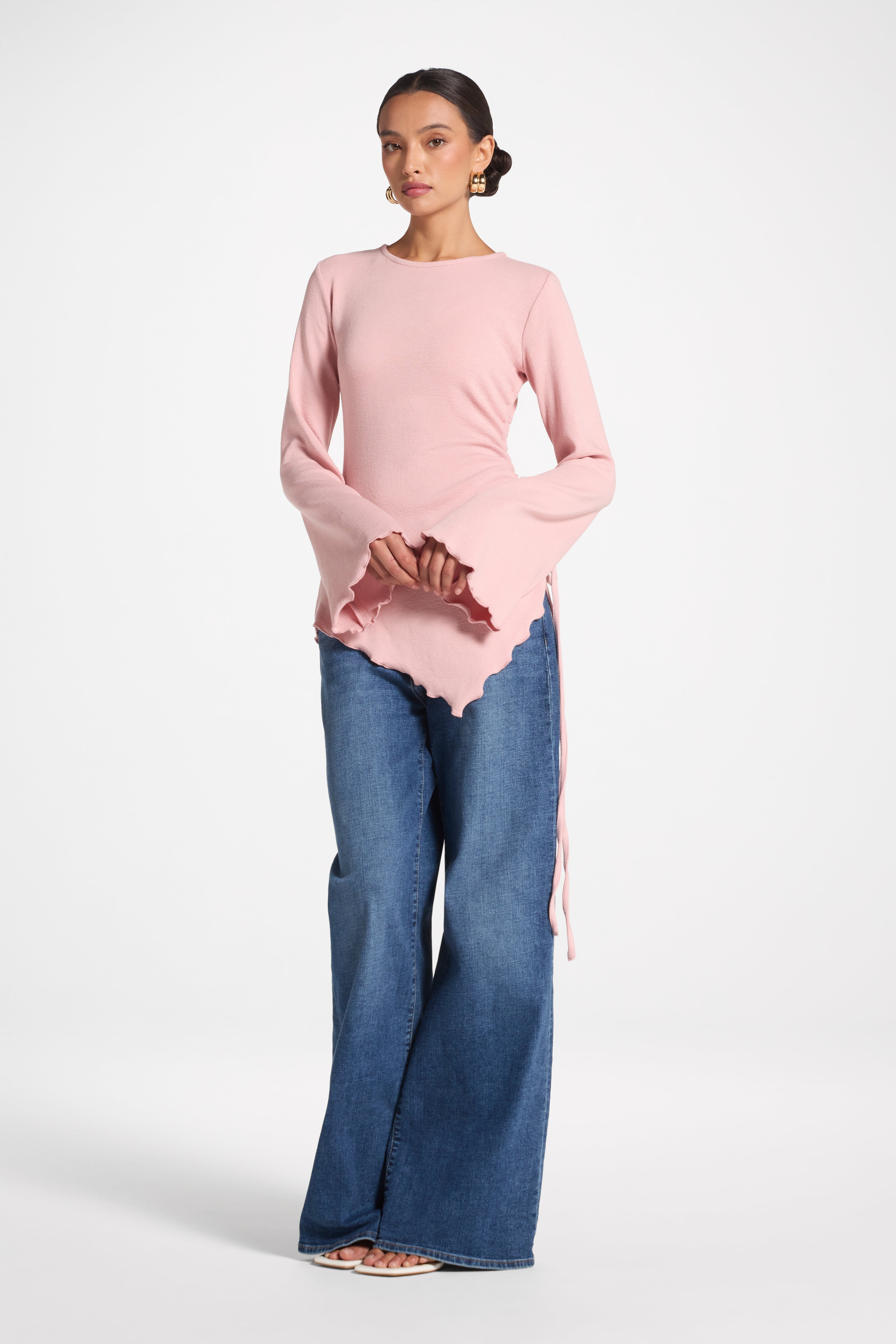 Asymmetric Ruched Top - Pink Frost Top Veiled 