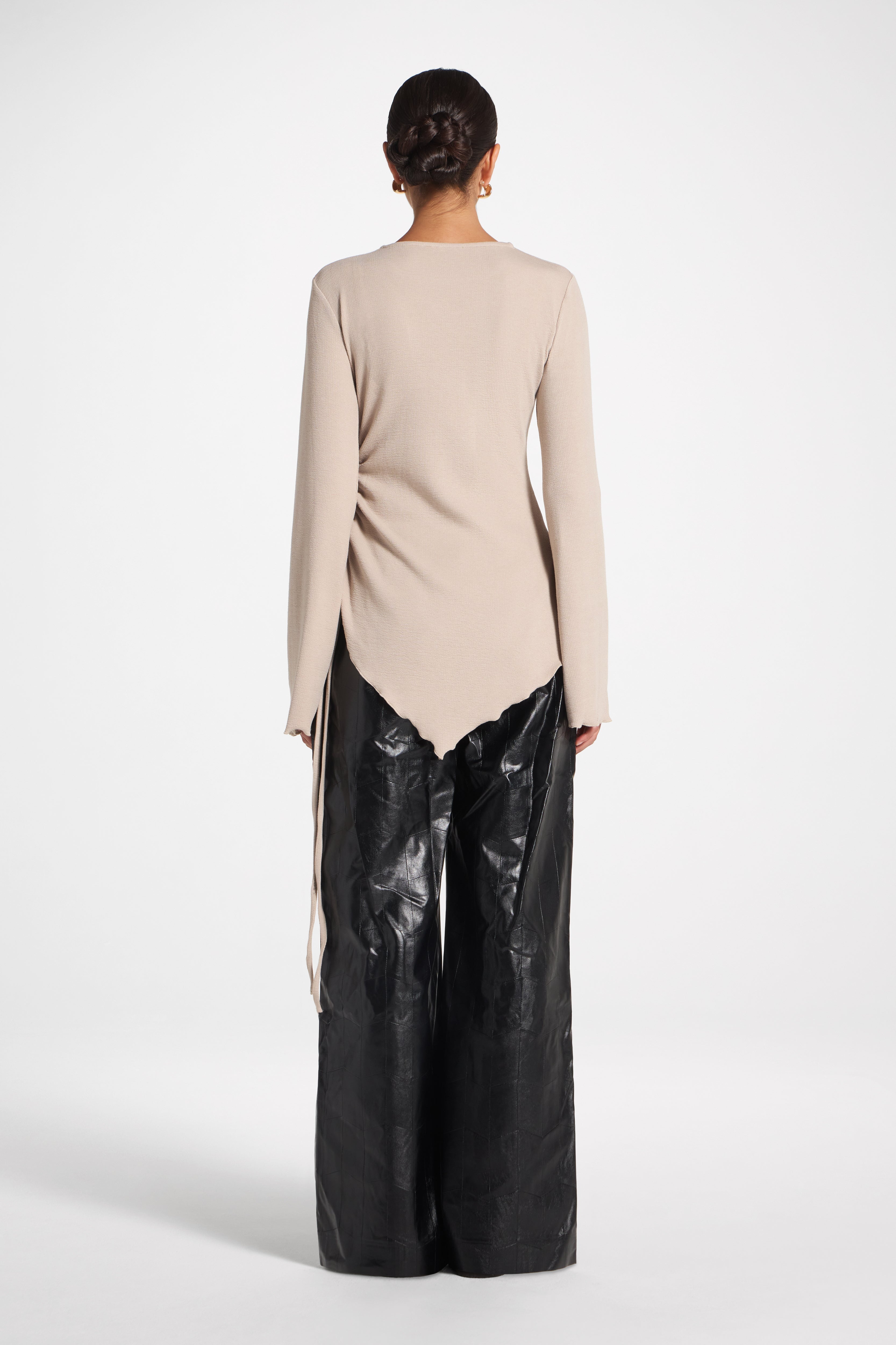 Asymmetric Ruched Top - Taupe Top Veiled 