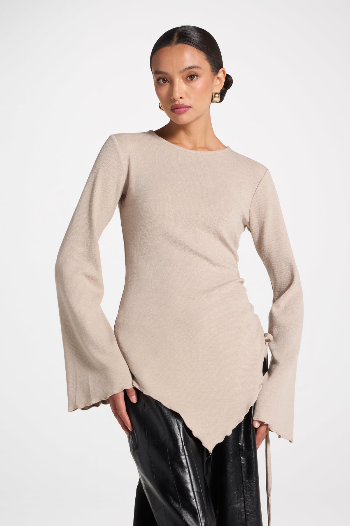 Asymmetric Ruched Top - Taupe Top Veiled 