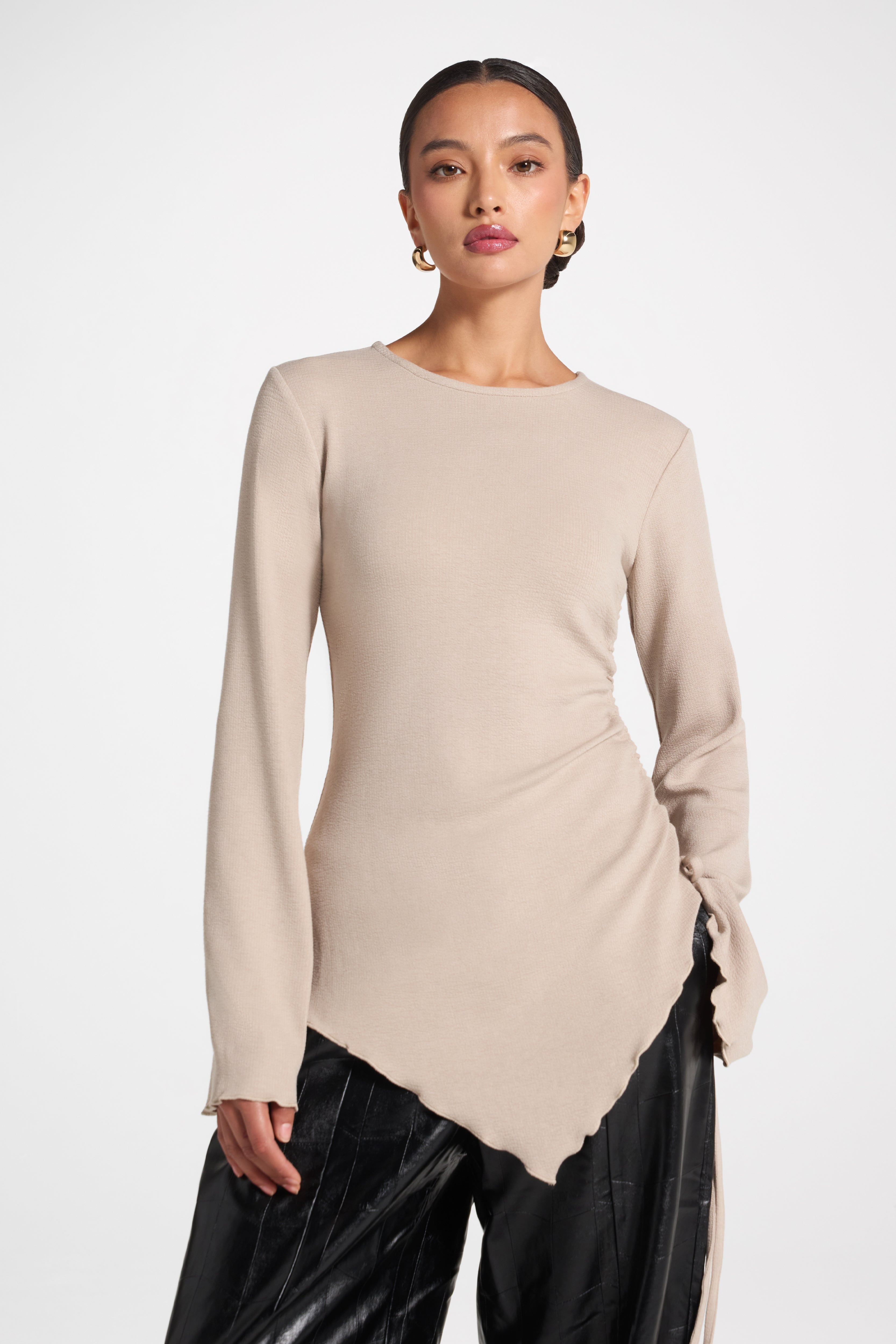 Asymmetric Ruched Top - Taupe Top Veiled 