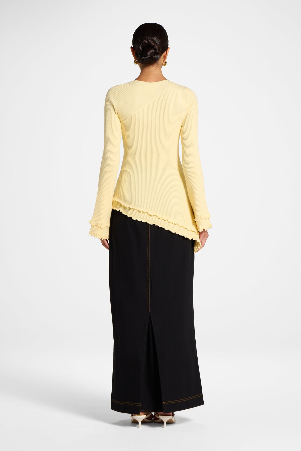 Asymmetric Ruffle Hem Knit Top - Banana Veiled 