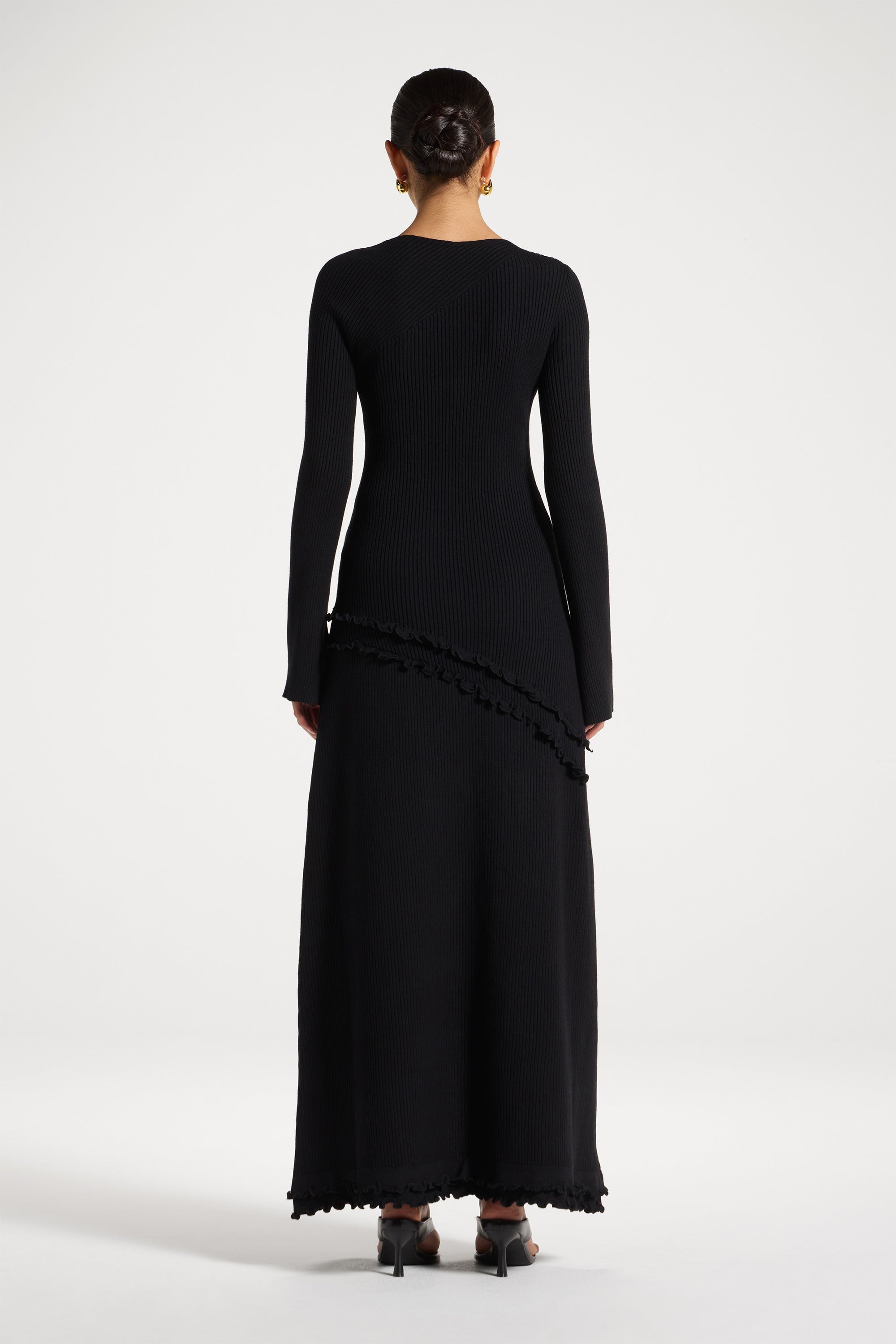 Asymmetric Ruffle Hem Knit Top - Black Abayas Veiled 
