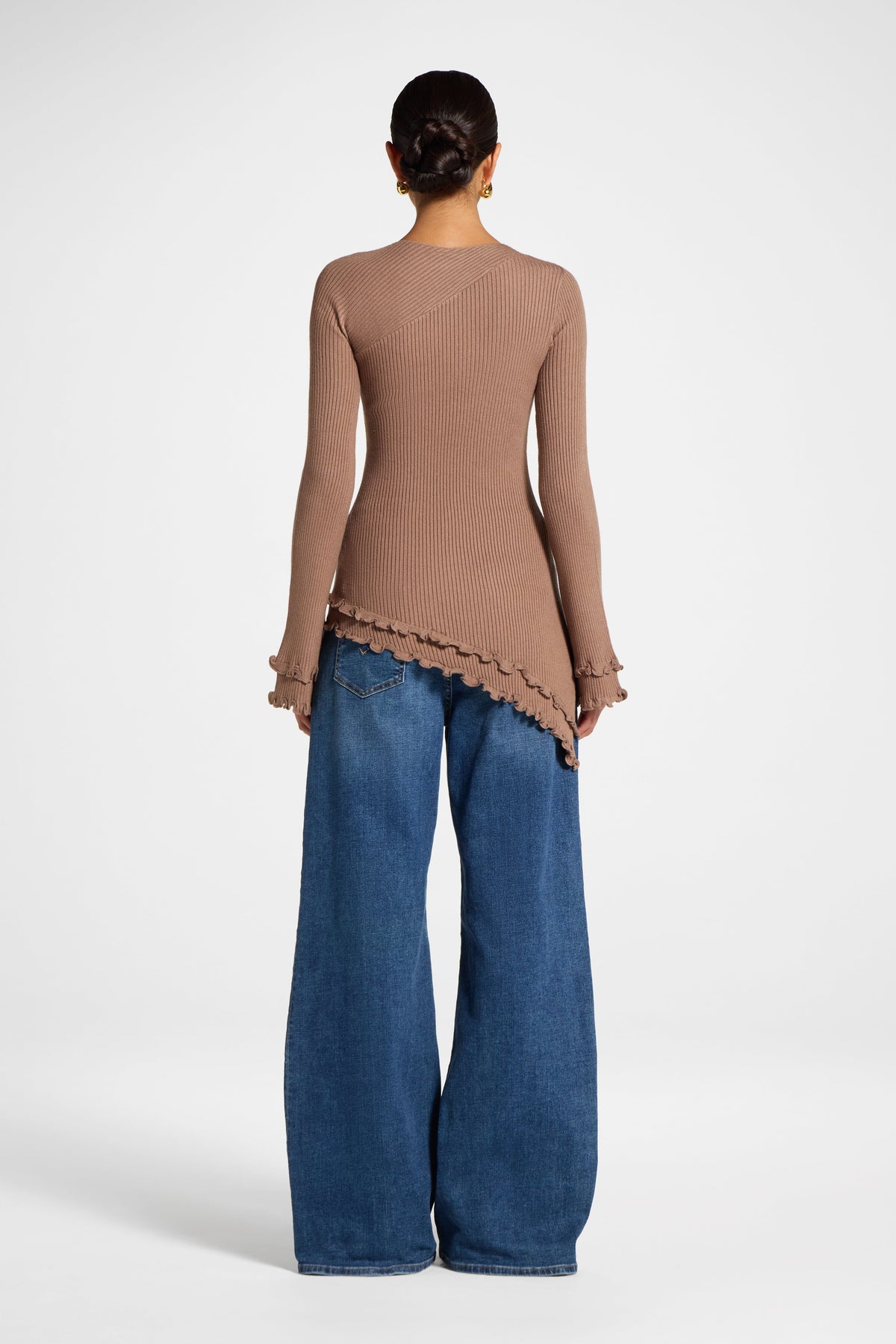 Asymmetric Ruffle Hem Knit Top - Fawn Veiled 