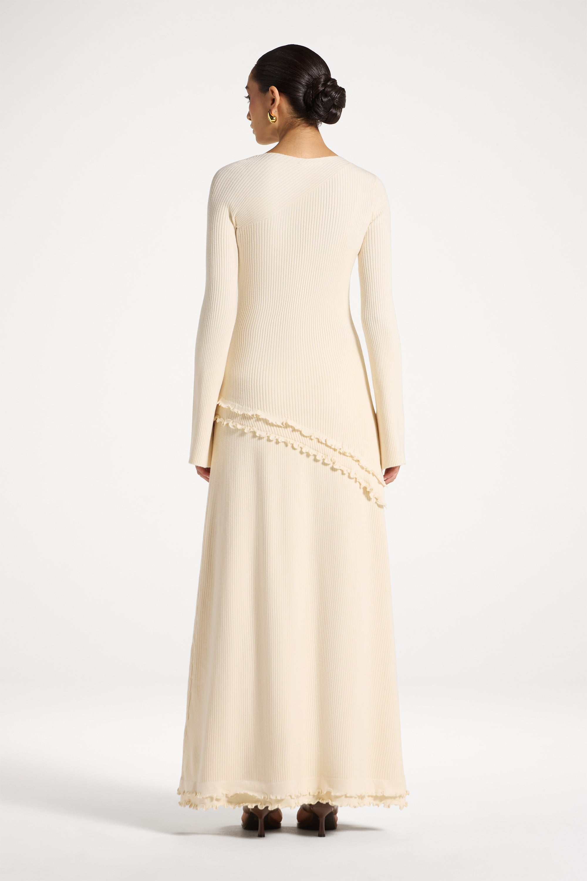 Asymmetric Ruffle Hem Knit Top - Ivory Abayas Veiled 