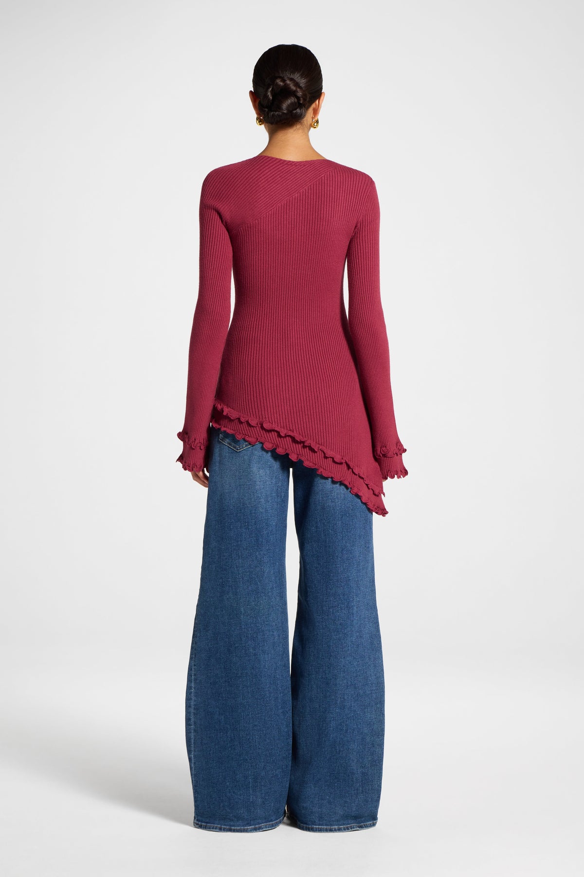 Asymmetric Ruffle Hem Knit Top - Raspberry Veiled 