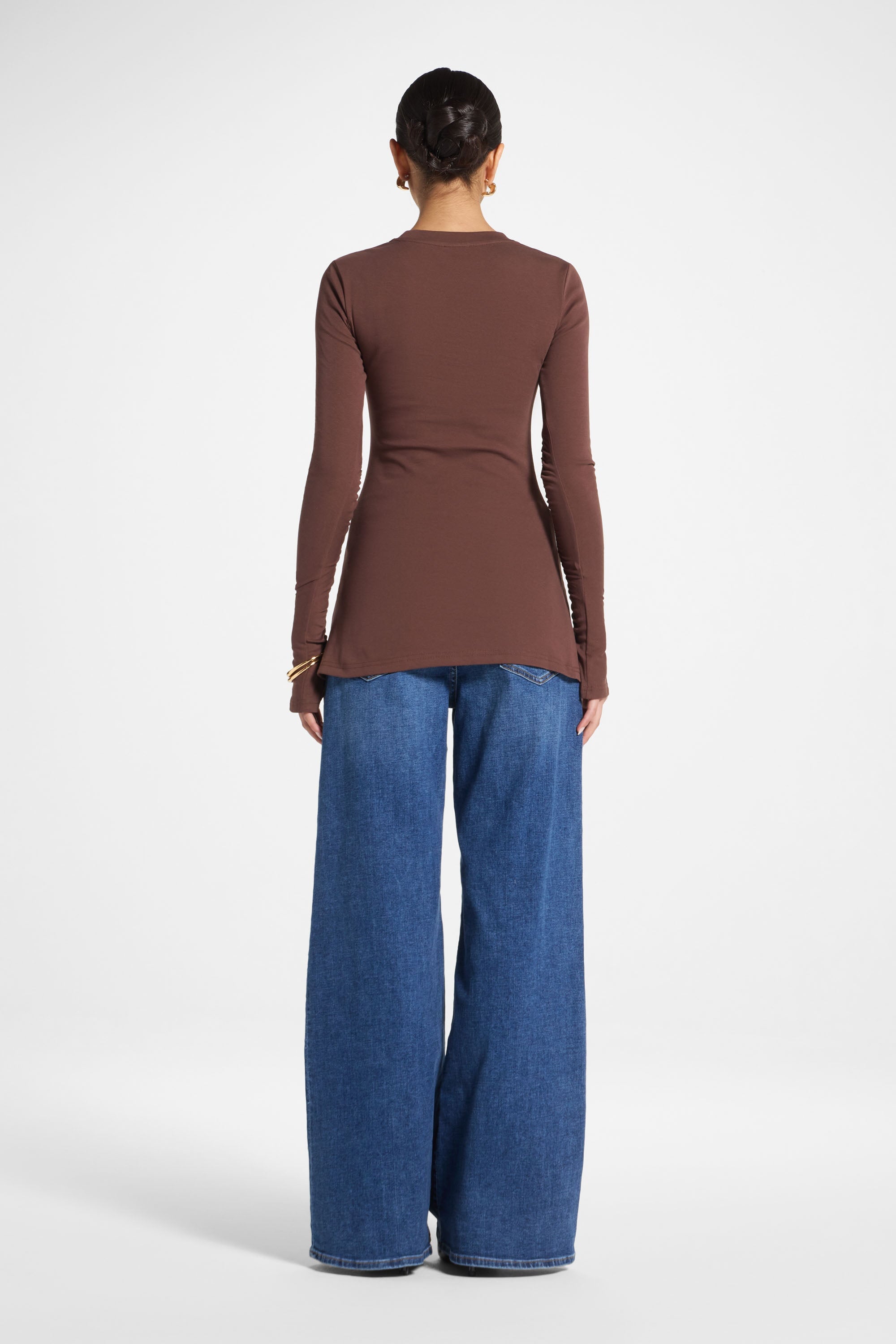 Asymmetric Side Slit Top - Dark Brown Abayas Veiled 