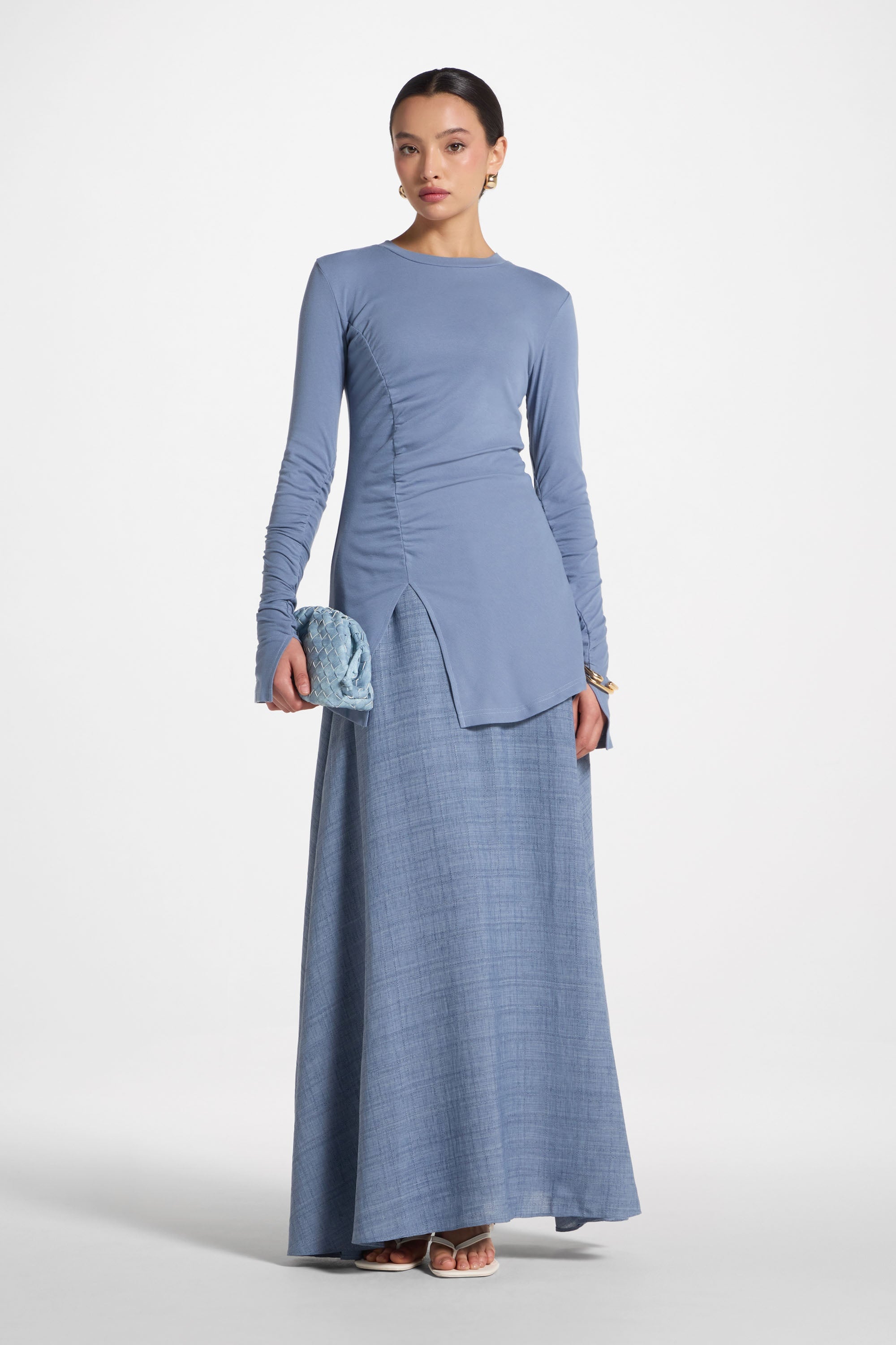 Asymmetric Side Slit Top - Denim Abayas Veiled 