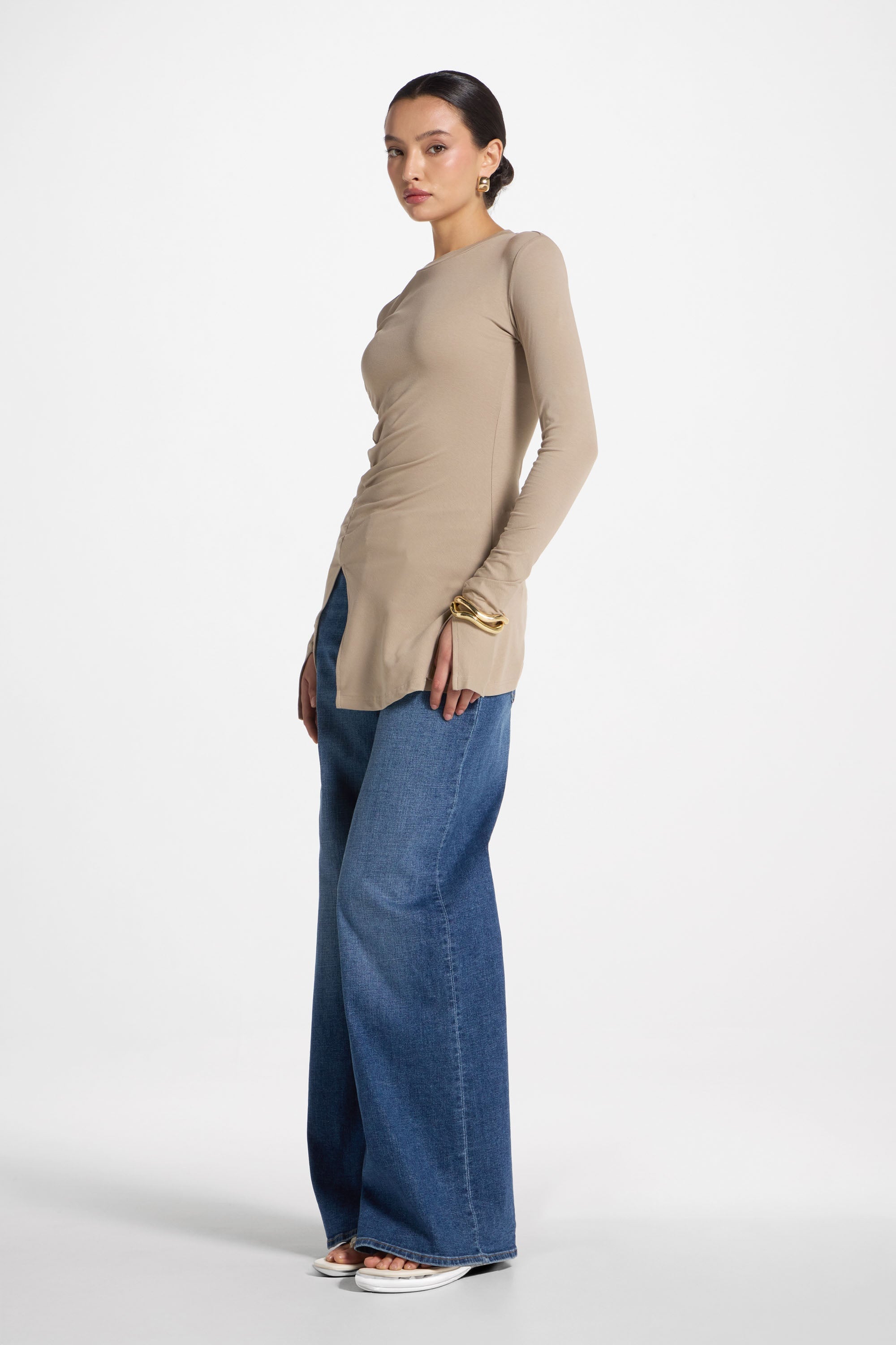 Asymmetric Side Slit Top - Driftwood Abayas Veiled 