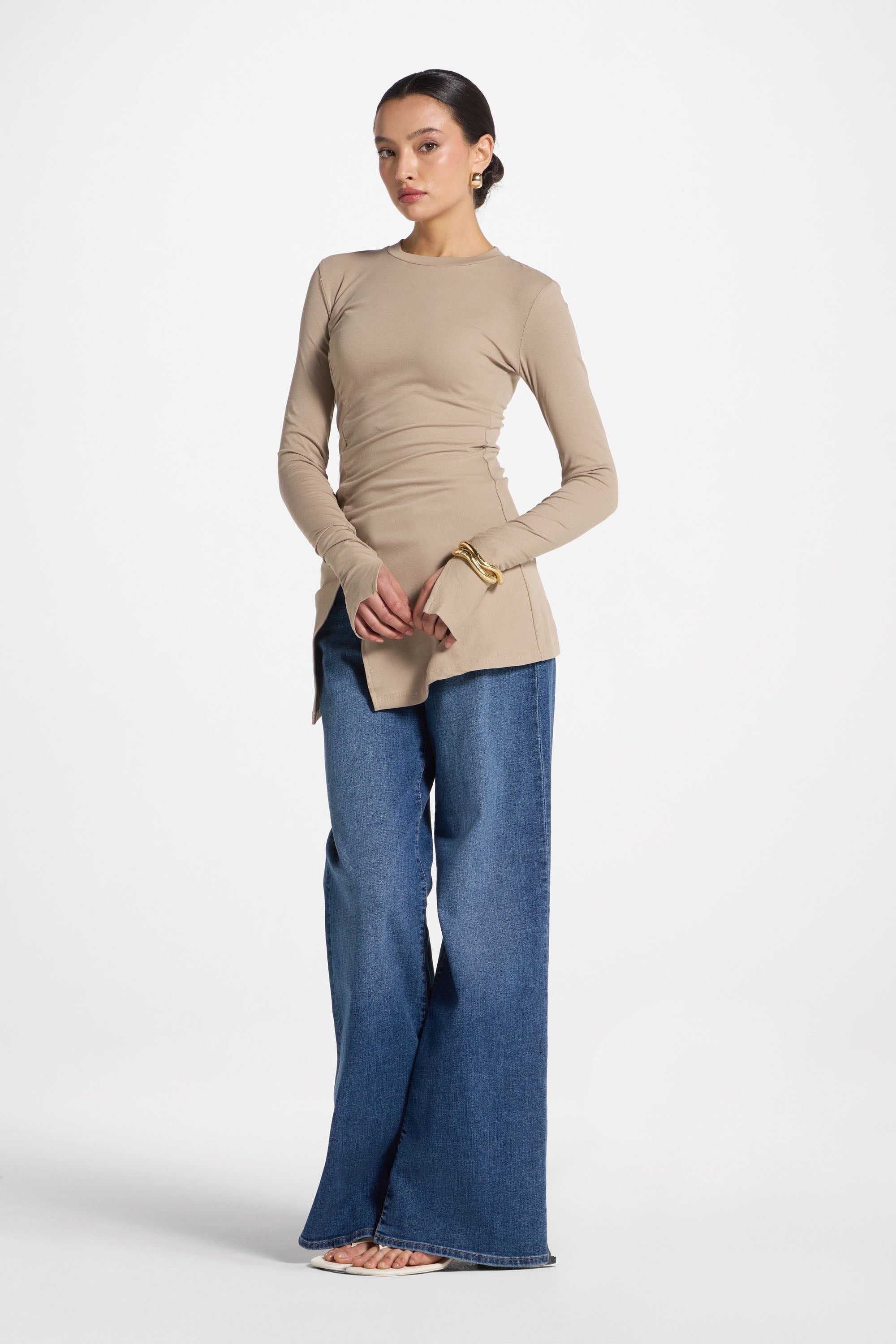 Asymmetric Side Slit Top - Driftwood Abayas Veiled 