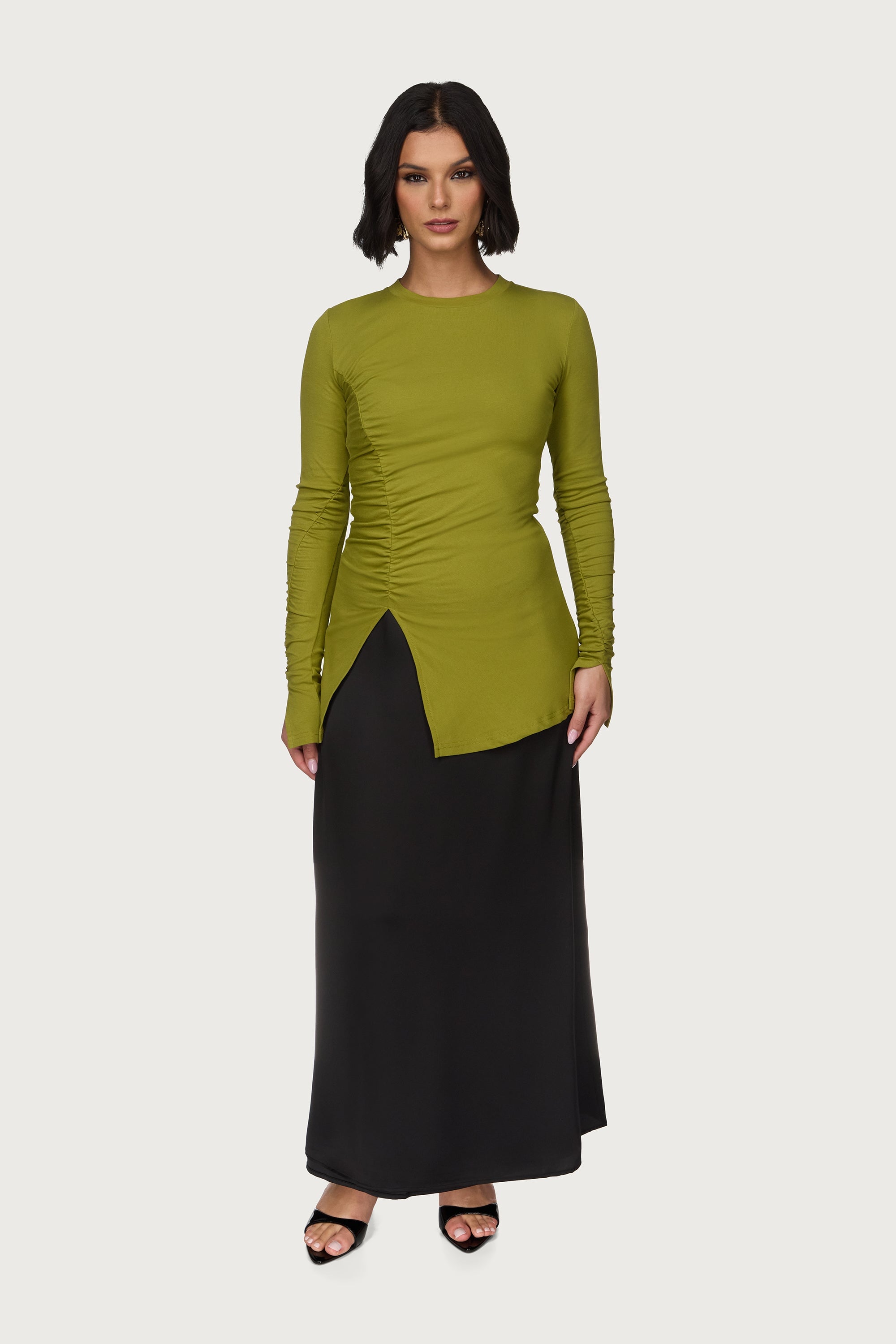 Asymmetric Side Slit Top - Fern Green Abayas Veiled 