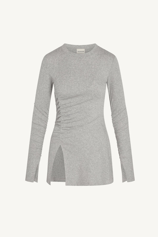 Asymmetric Side Slit Top - Heather Grey Abayas Veiled 