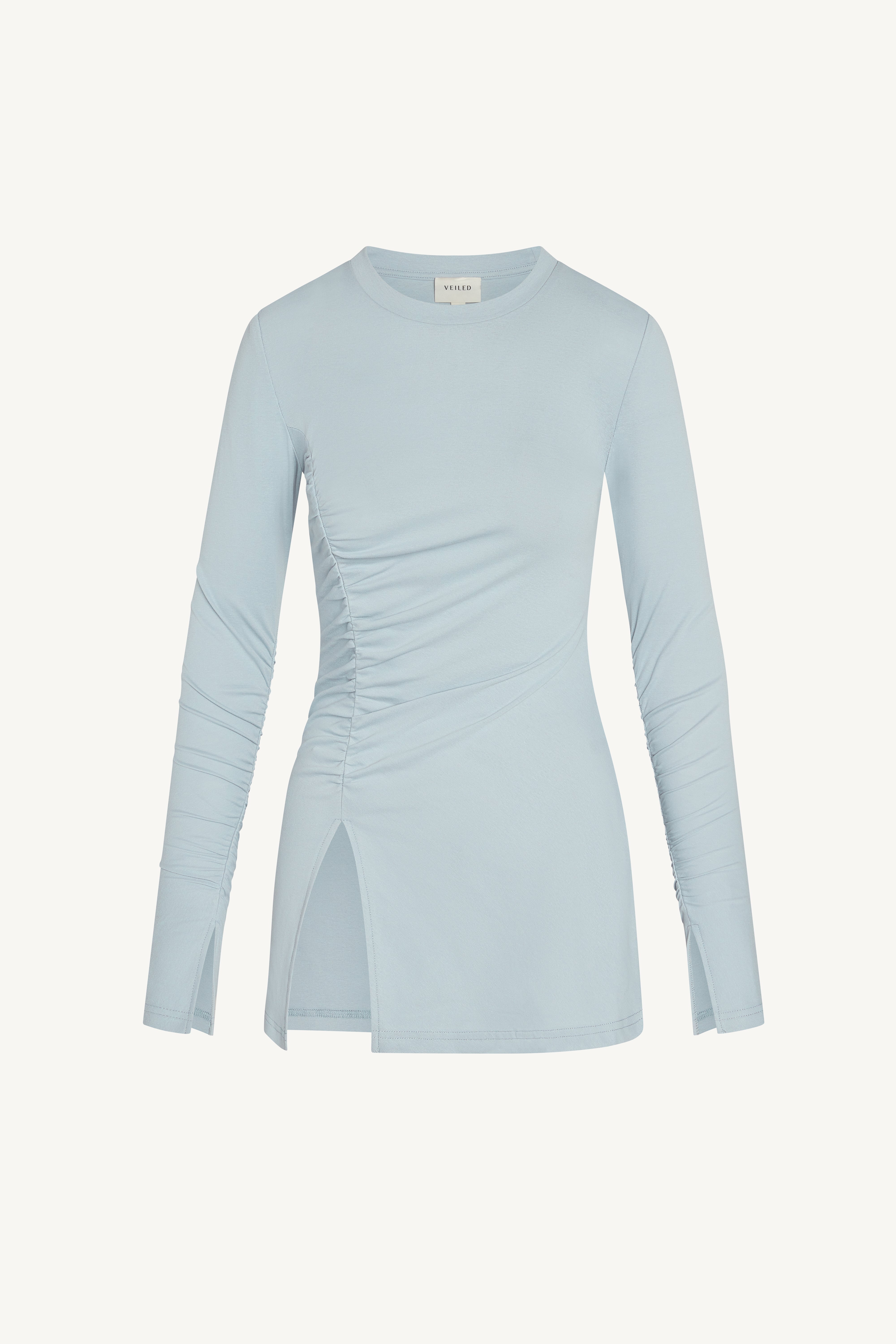 Asymmetric Side Slit Top - Light Blue Abayas Veiled 