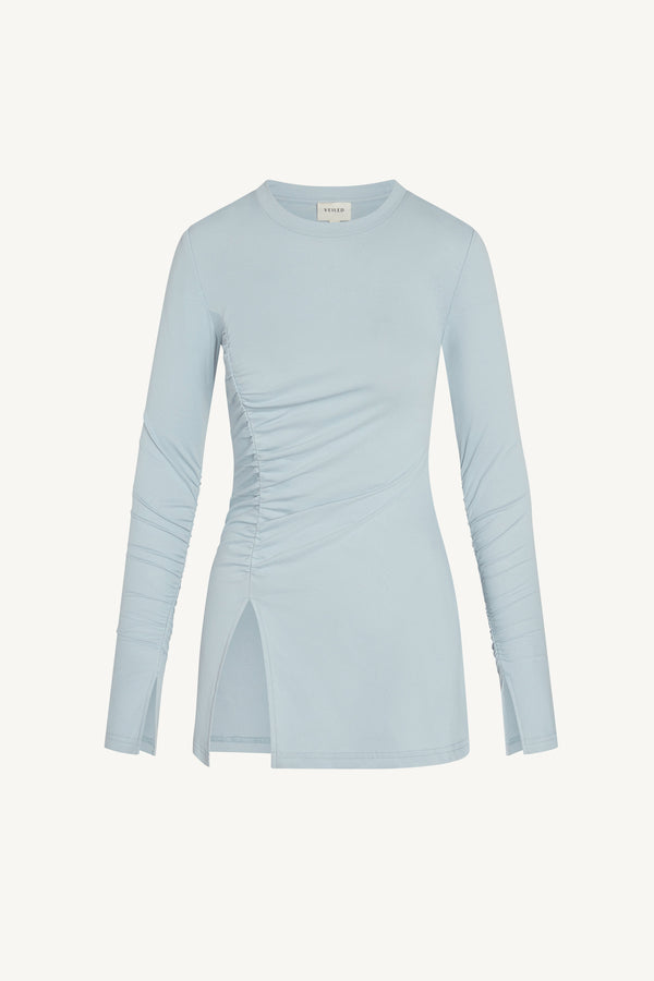 Asymmetric Side Slit Top - Light Blue Abayas Veiled 