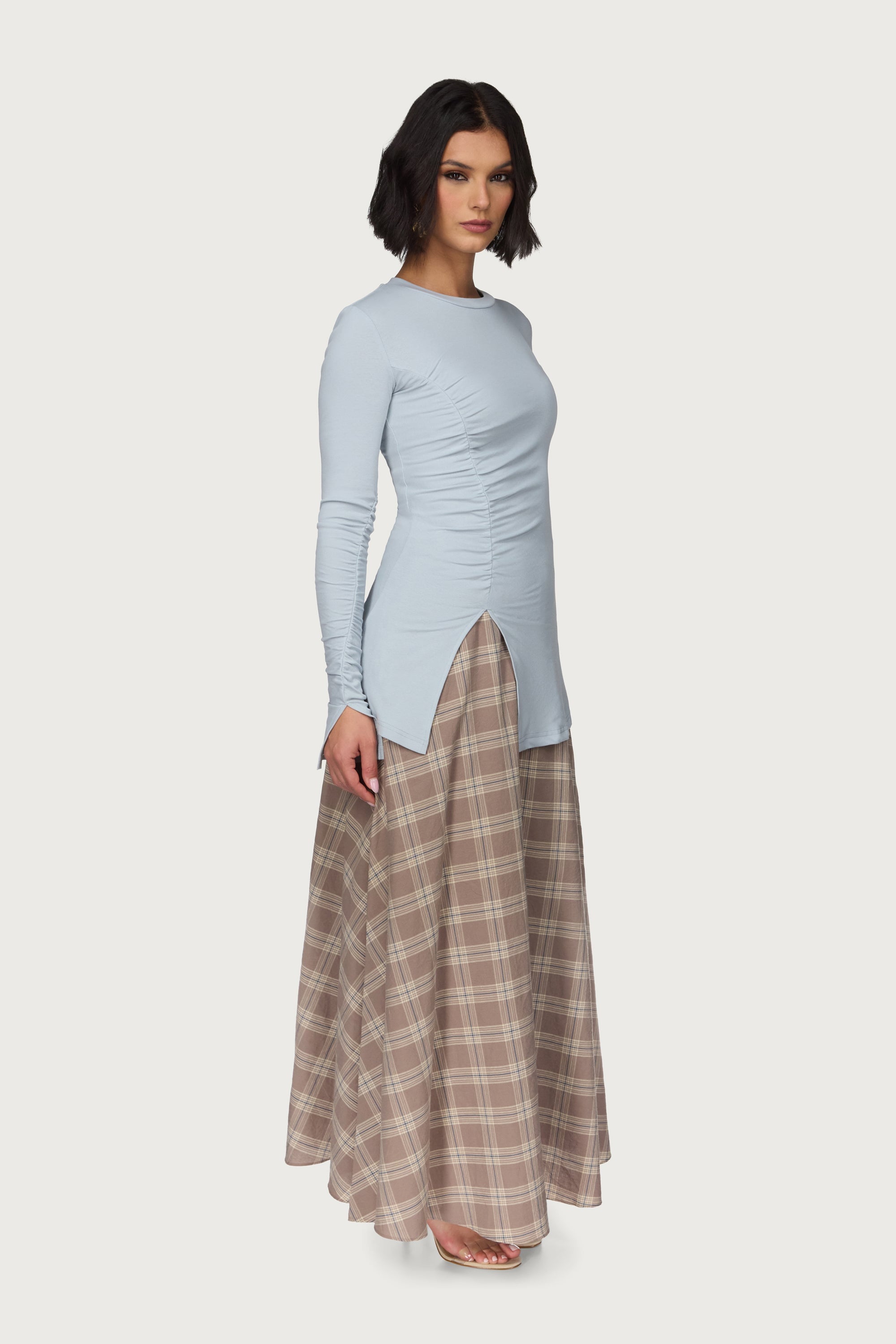 Asymmetric Side Slit Top - Light Blue Abayas Veiled 