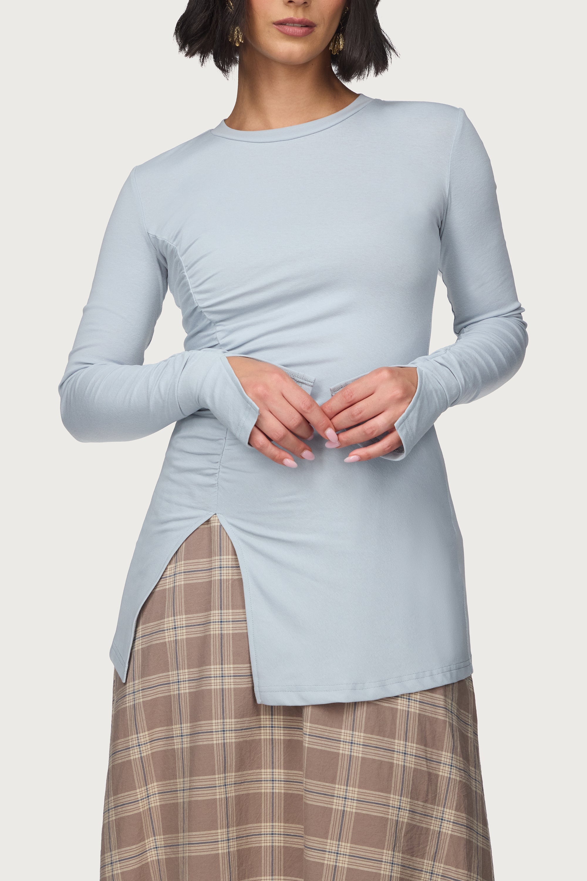 Asymmetric Side Slit Top - Light Blue Abayas Veiled 